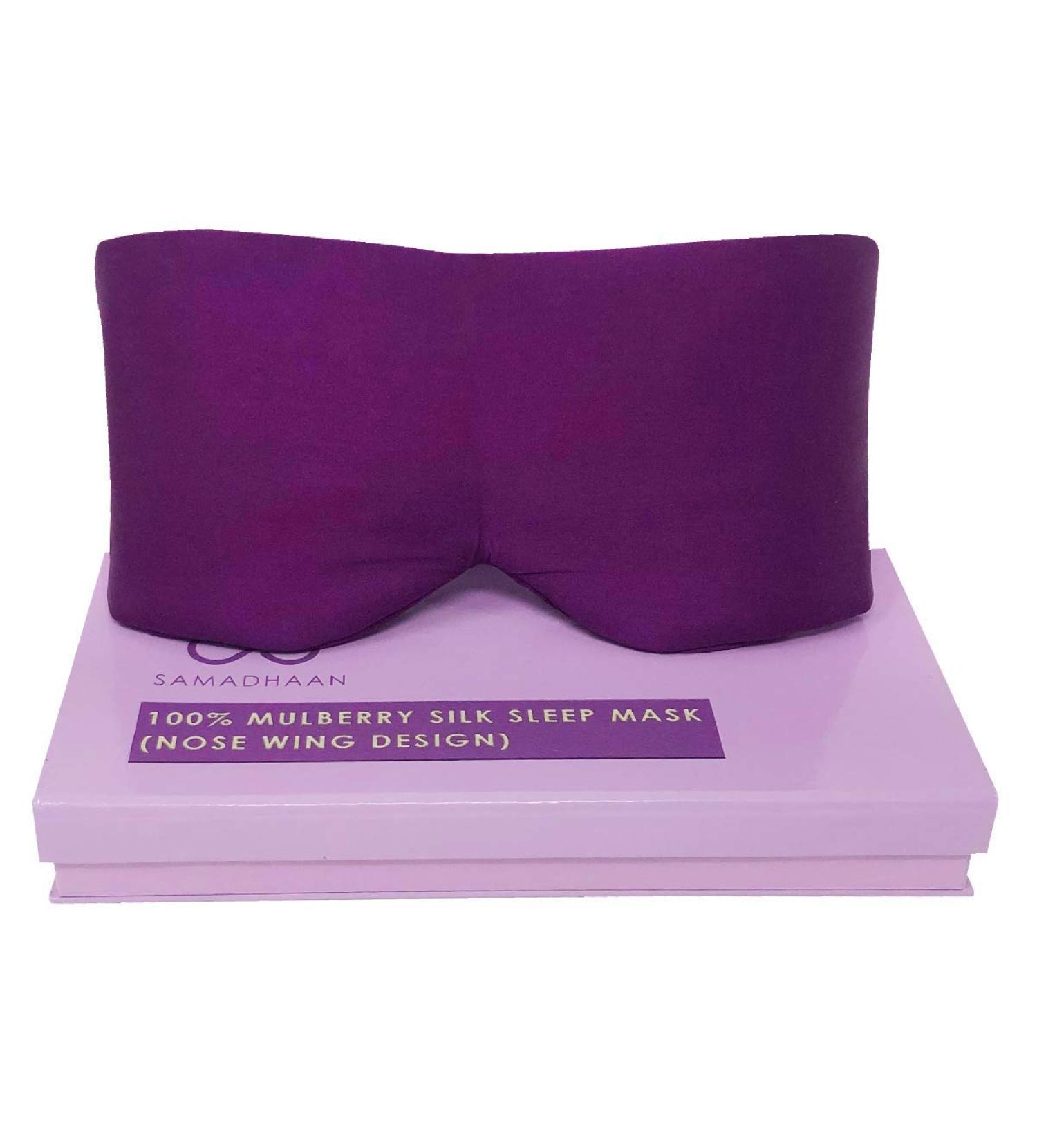 Samadhaan 100% Mulberry Silk Eye Mask for Sleeping - Adjustable Headband - Blackout Mask for Side Sleepers - Flight Essentials - Purple Masks - Buy Online on GoSupps.com