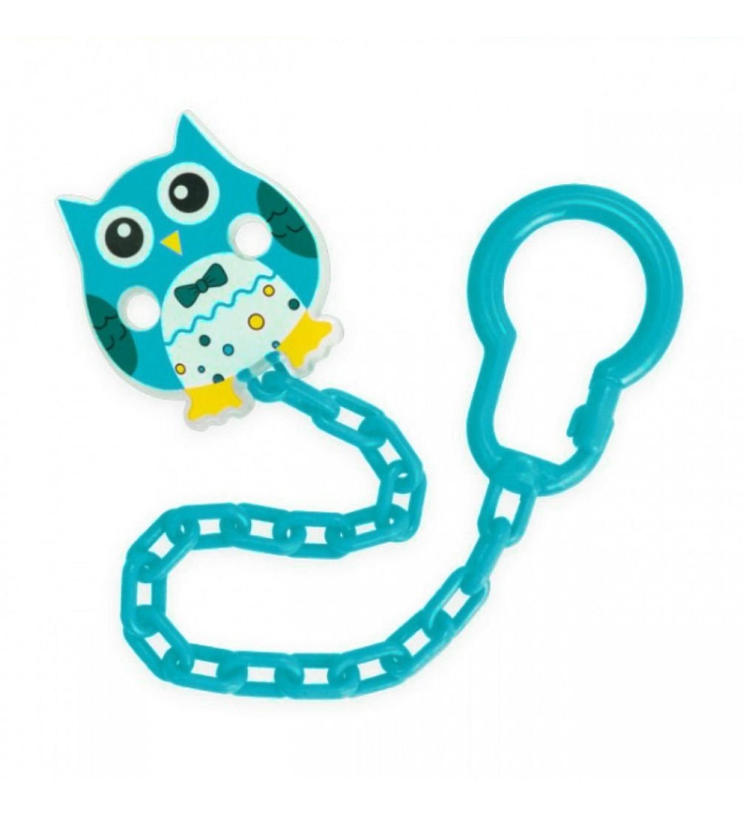 Pacifier chain motif owl turquoise