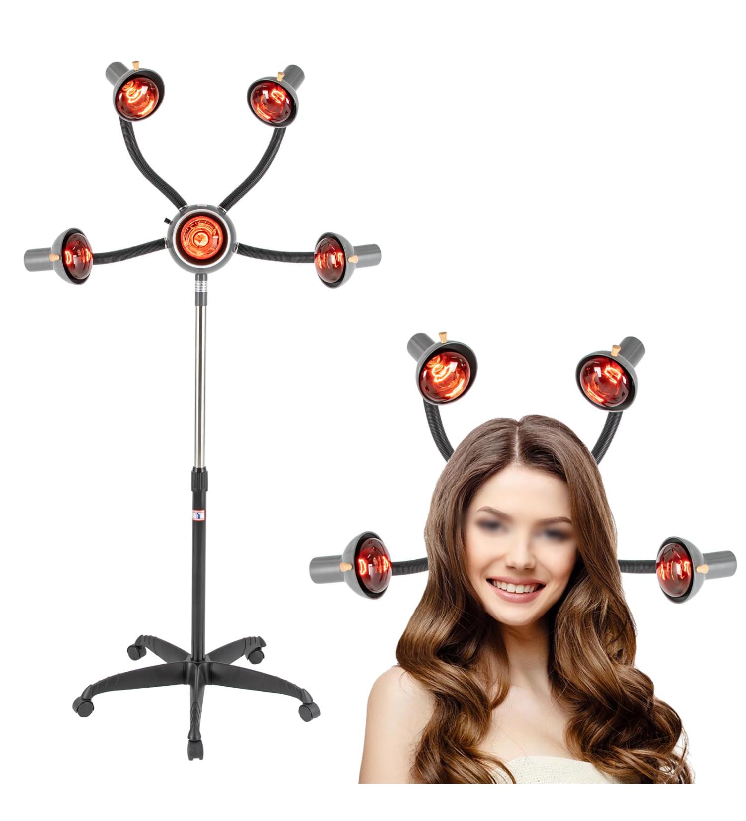 Infrared Heat Lamp 5 Head Color Processor Machine with Rolling Base 750W Adjusting Height Hair Heat Lamps for Salon Hair Salon Barber Equipment - Buy Online on GoSupps.com