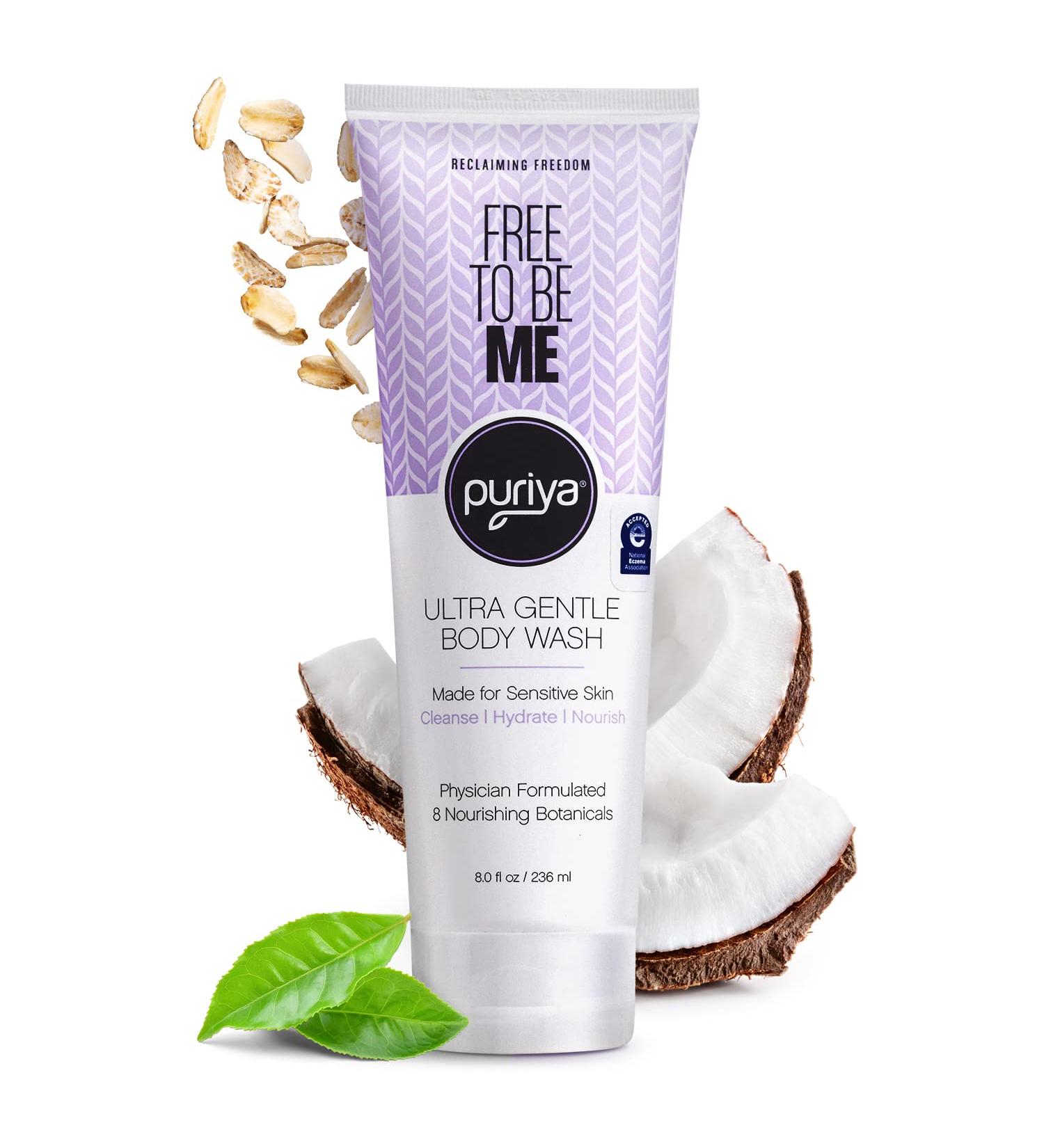 Puriya Sensitive Skin Body Wash - Moisturizing, Sulfate-Free Shower Gel for Eczema Prone Skin - Vegan and Hypoallergenic Formula for Women, Men, Kids, and Toddlers - Buy Online on GoSupps.com