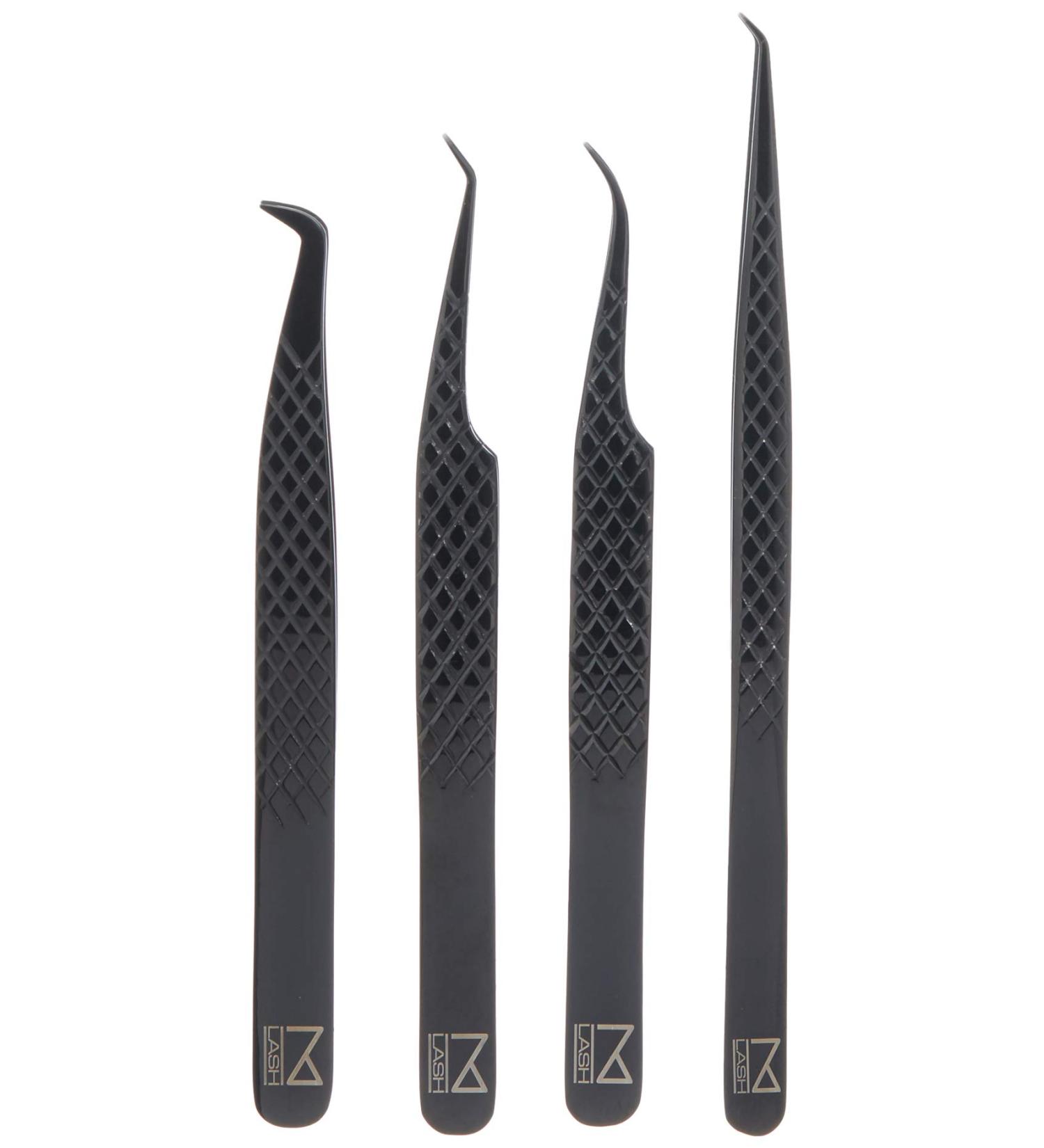 MLASH Set of 4 Diamond Grip NANO Fiber Tip Tweezers - Classic & Volume Eyelash Extensions - Japanese Steel (Black) - Buy Online on GoSupps.com