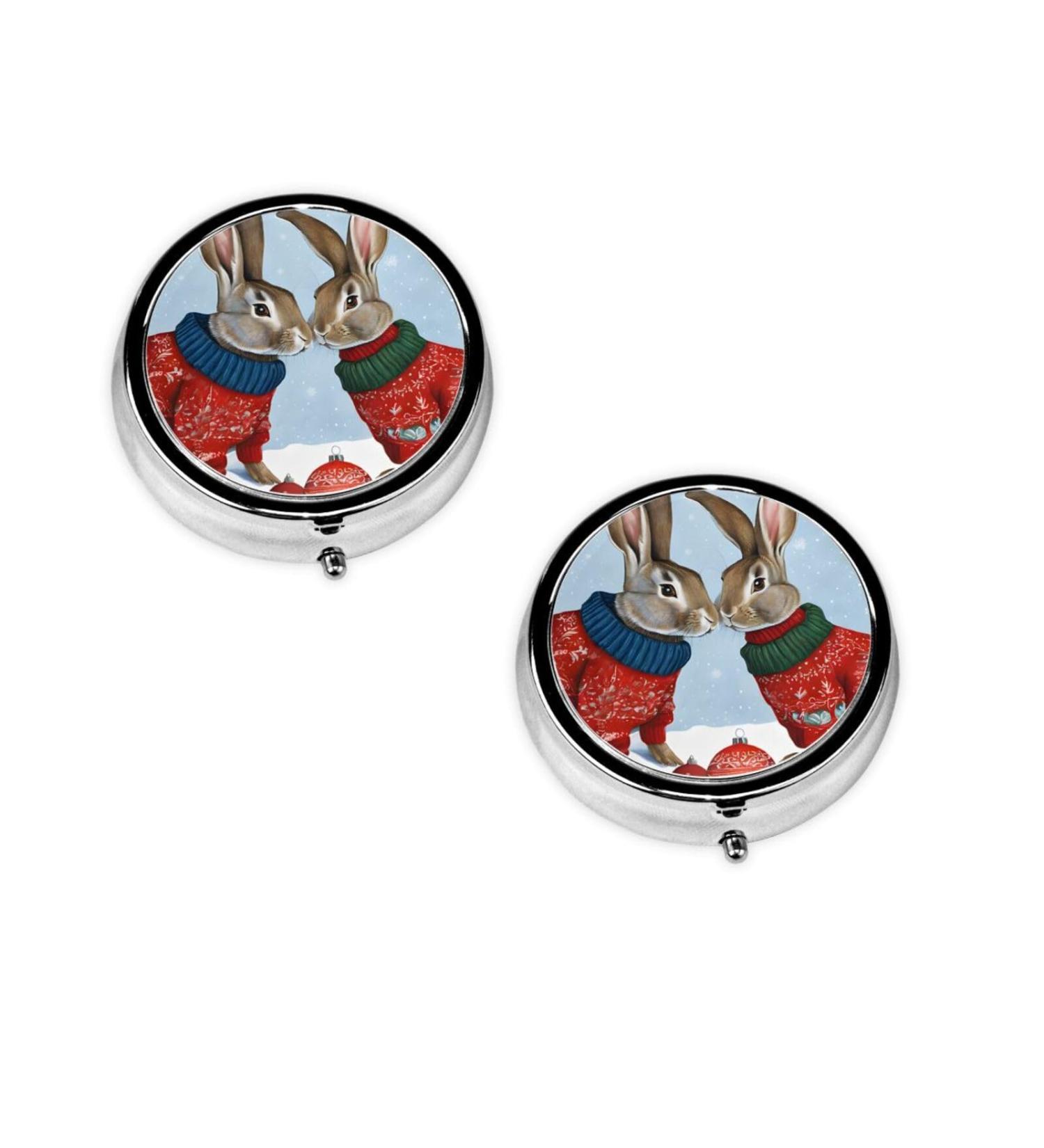 Bunny Rabbit Round Pill Box - 3 Compartment Mini Travel Organizer for Vitamins & Medicine | Portable Decorative Purse Case - Buy Online on GoSupps.com
