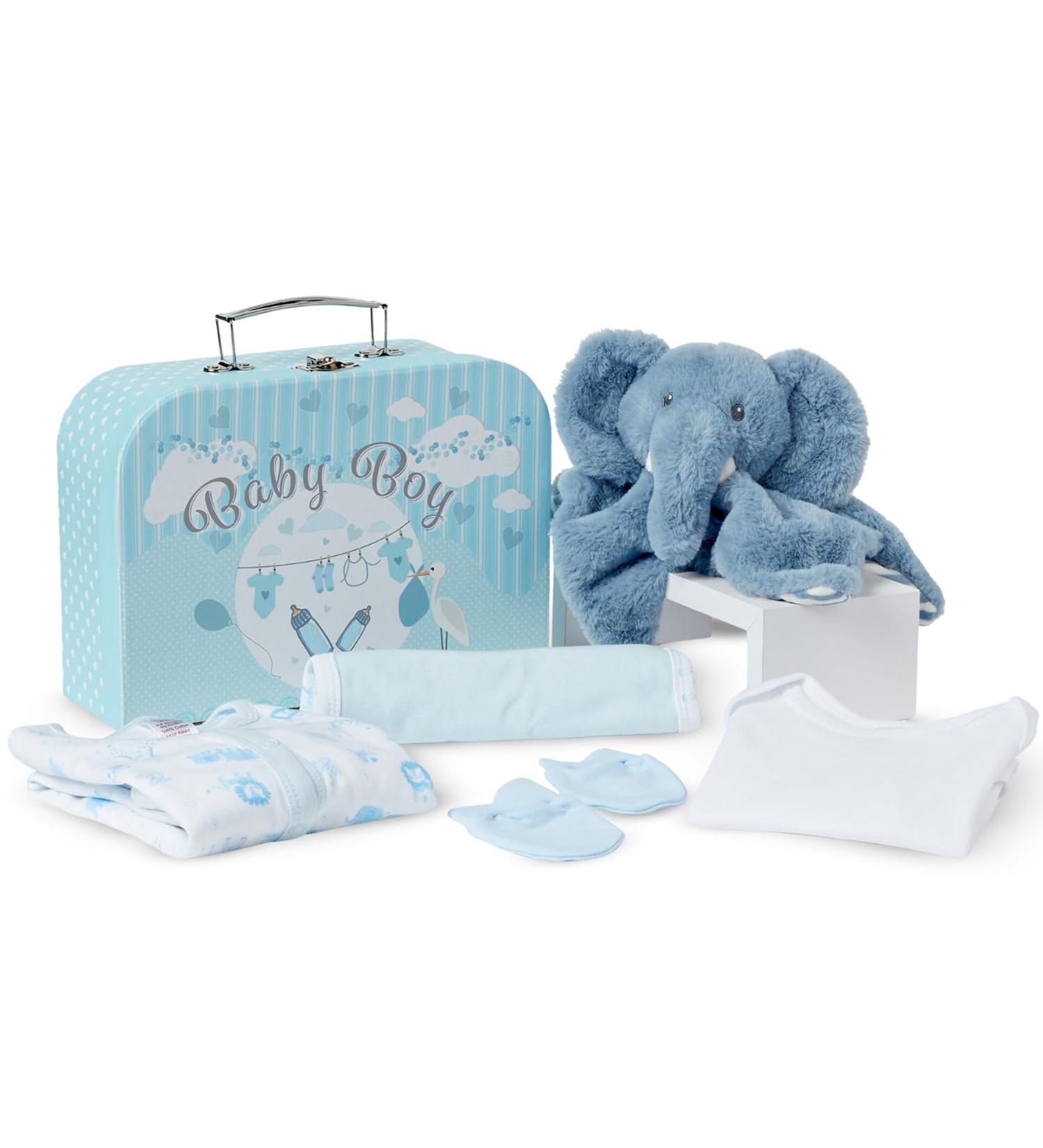 Baby Box Shop New Born Baby Boy Gift Set - 7 Essentials for Baby Boys | Newborn Keepsake Hamper | Baby Shower Gifts in Blue - Buy Online on GoSupps.com