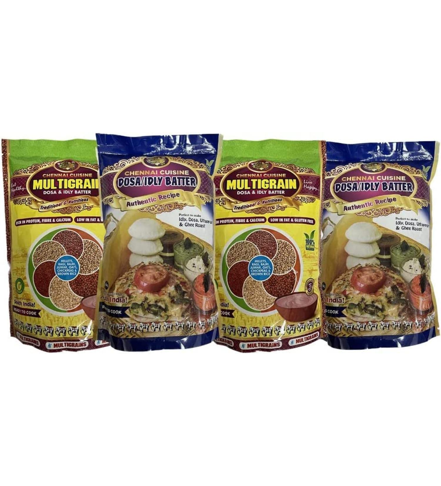Chennai Cuisine Dosa Batter 1KG | Multigrain Batter 850GM | Instant Rice Dosa Breakfast Mix | Pure Veg South Indian Breakfast Mix | 100% Natural Ingredients (Pack of 4) - Buy Online on GoSupps.com