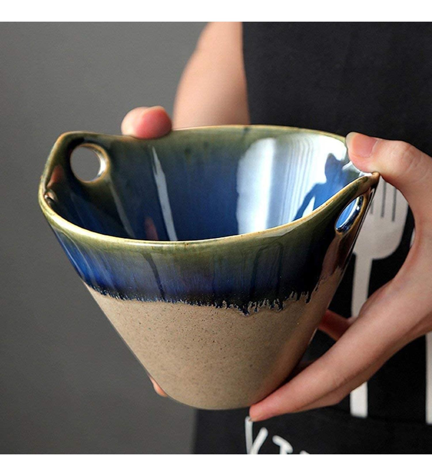 Northern Europe Creative binaural Bowl Retro Glaze Ceramic Noodle Bowl Salad Bowl Soup Bowl Noodle Bowl Noodle Bowl Tableware Kitchenware - Buy Online on GoSupps.com