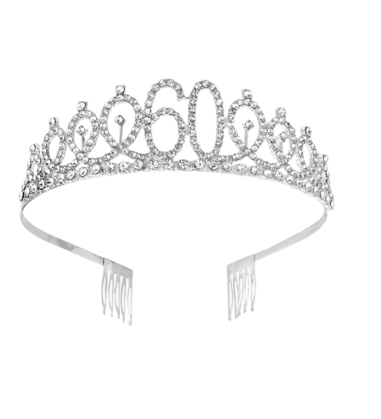 Minkissy 60th Birthday Tiara Crystal Crown Rhinestone Princess Birthday Crown Hair Accessories Happy 60th Birthday Crown Tiara for Women Ladies - Buy Online on GoSupps.com