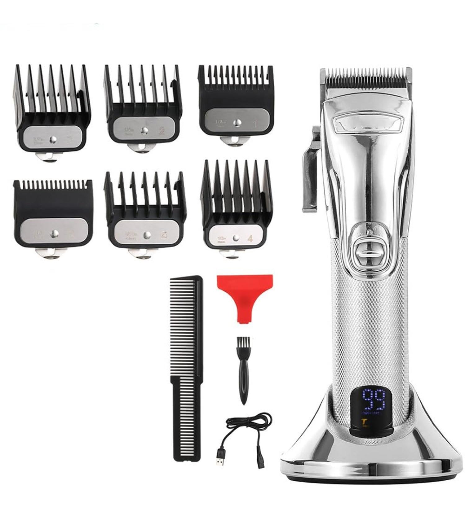 Professional Hair Clipper for Men | Rechargeable Barber Trimmer & Shaver | LCD Electric Hair Clippers - Silver - Buy Online on GoSupps.com