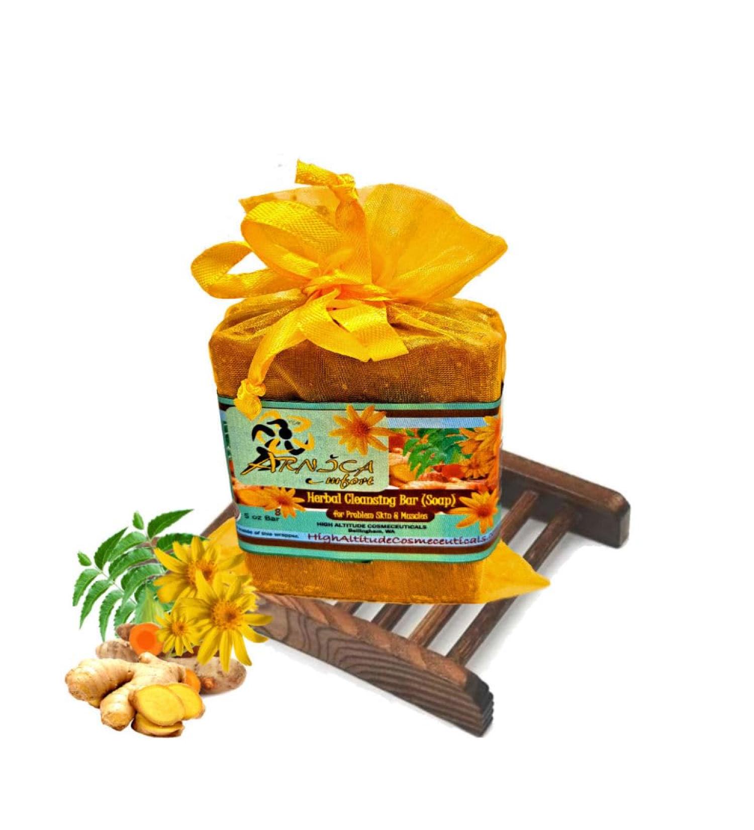 Arnica Therapeutic Bar Soap | Organic Herbal Soap for Skin Hair & Muscles | Neem Ginger Turmeric & Lemongrass | 8oz by ARNICAmfort - Buy Online on GoSupps.com