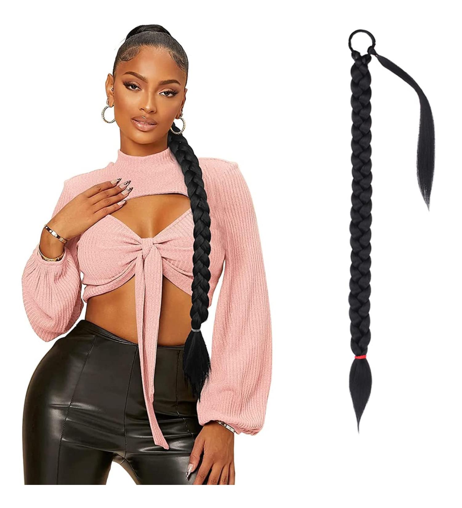 Leeven 30 Inch Braided Ponytail Extension Synthetic Natural Black Hair Piece 1B# - Pack of 1 - Buy Online on GoSupps.com