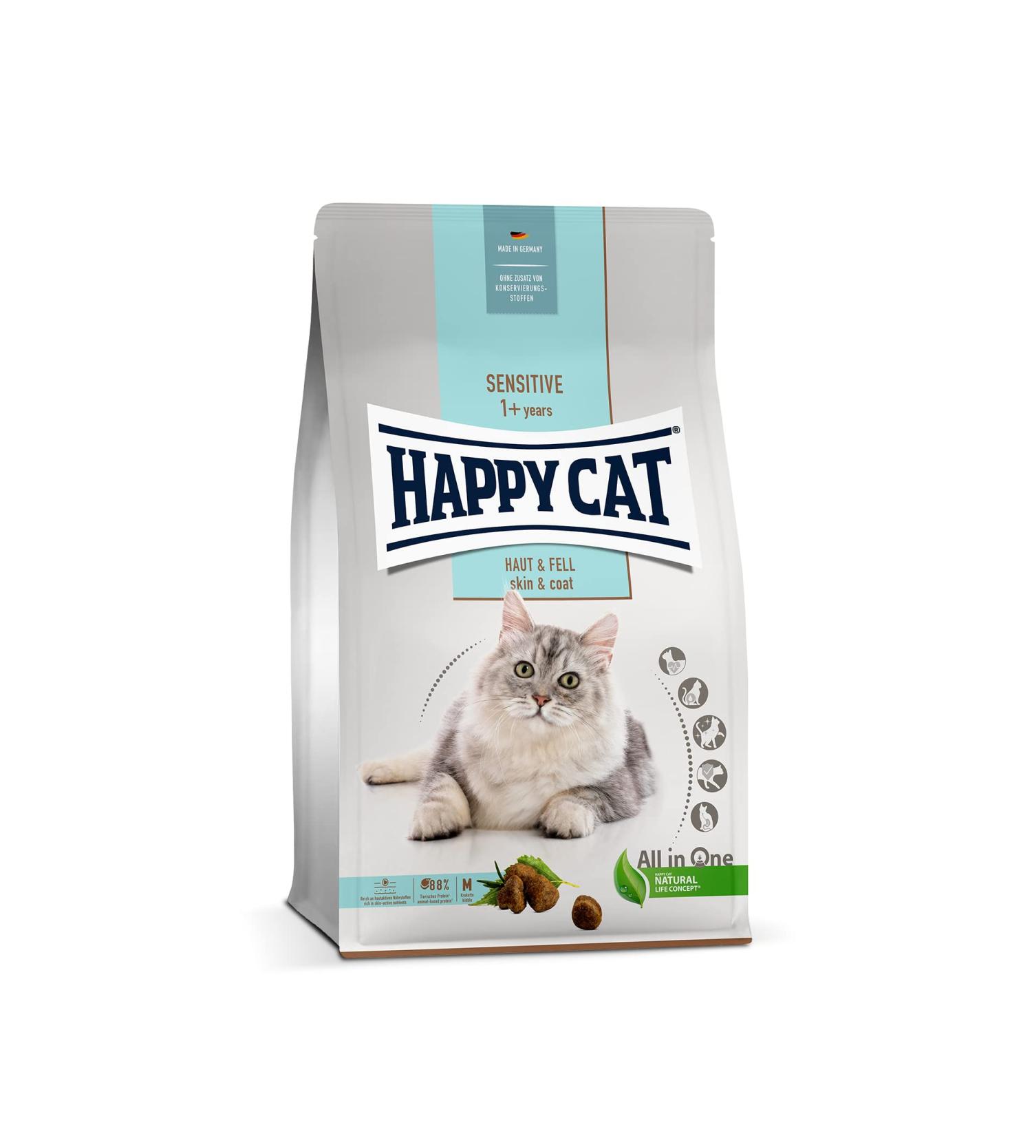 Happy Cat 70599 Sensitive Skin & Fur Dry Cat Food with Chicken - 300g Pack for Skin-Sensitive Cats - Buy Online on GoSupps.com