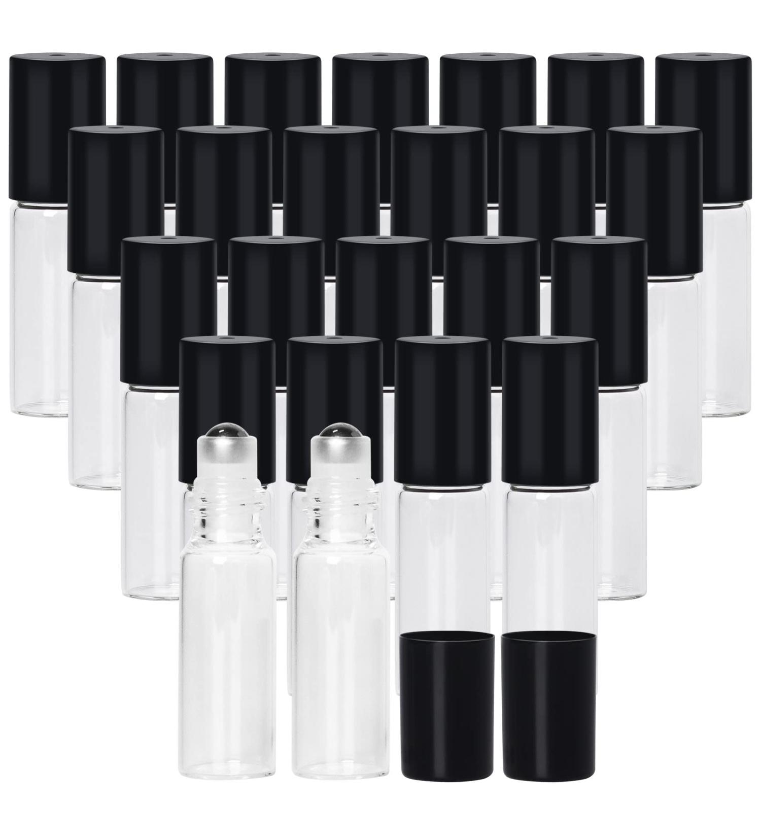 TOPSKY 24-Pack 5ml Transparent Roll-On Glass Bottles - Refillable Essential Oil Lotion & Perfume Containers with Stainless Steel Roller Balls - Buy Online on GoSupps.com