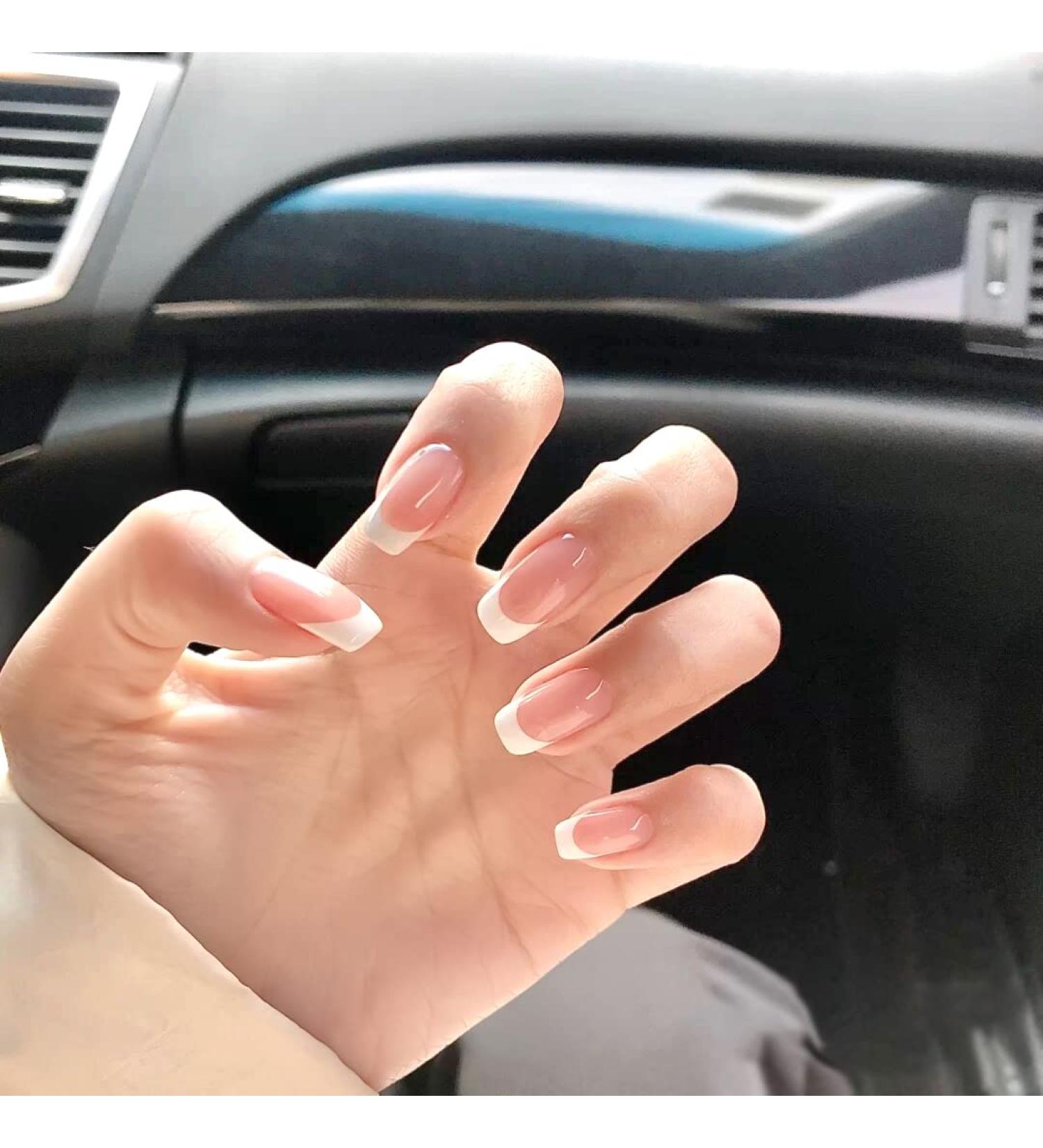 24Pcs/Set Press On Nails European and American style long white French nail ballet style False Nails Full Cover Nails Tips Artificial Finger Manicure Press on nails for Women and Girls - Buy Online on GoSupps.com