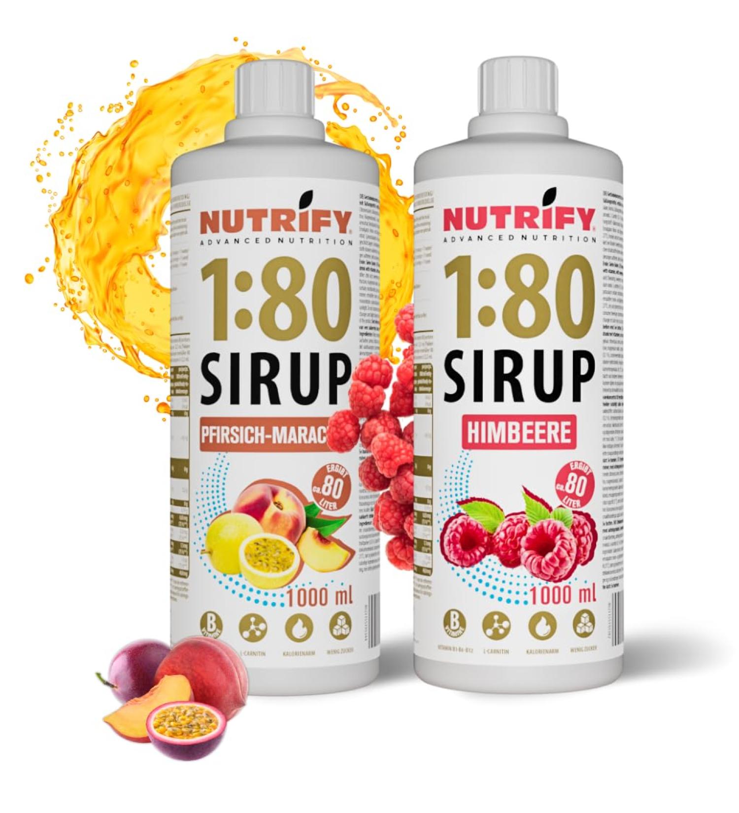 Nutrify Vital Fitness Drink Set 2x1L - Sugar-Free Peach-Maracuja & Raspberry Concentrate with Vitamins & L-Carnitine | Low-Calorie Sports Drink 160L - Buy Online on GoSupps.com