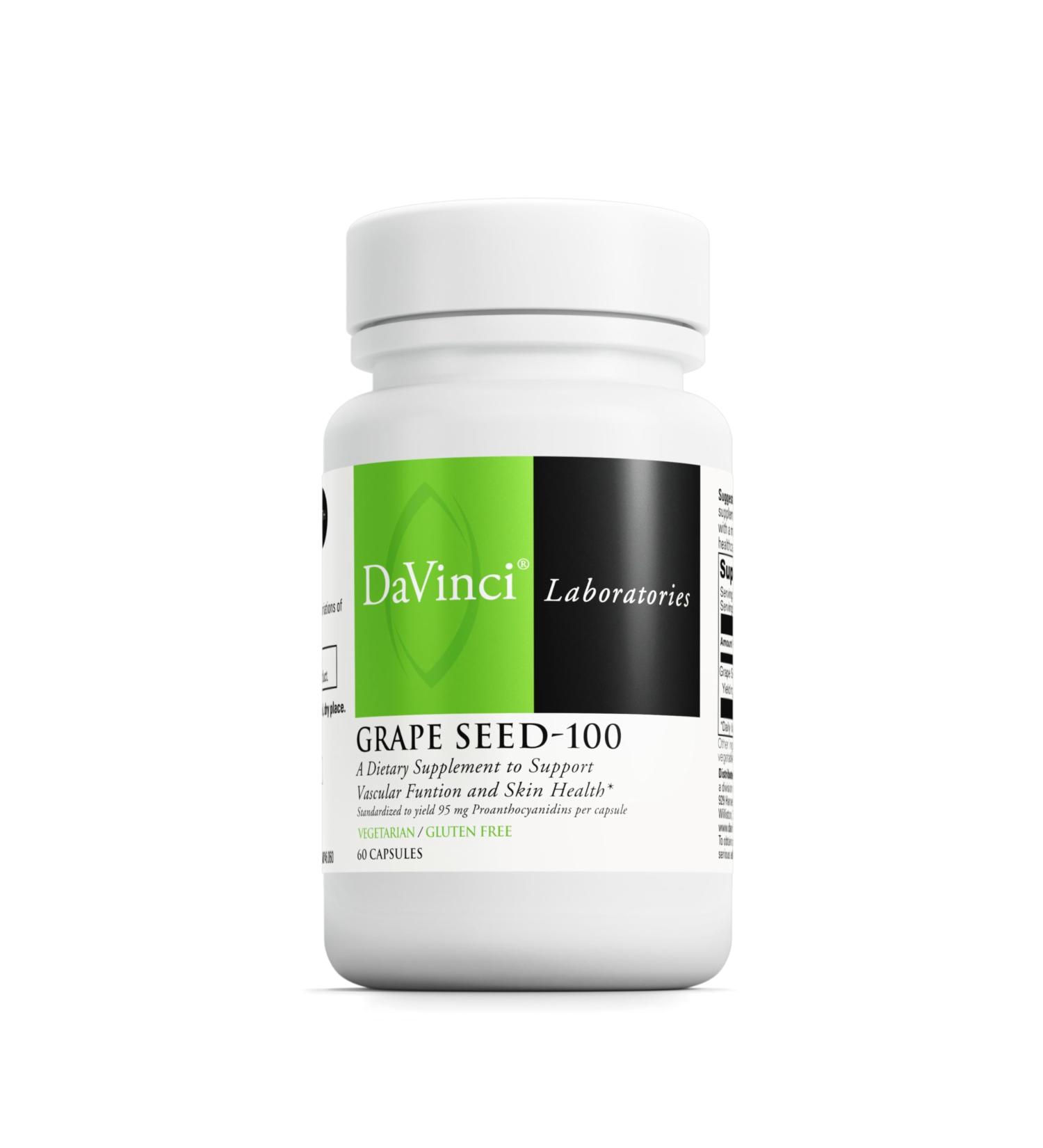 DAVINCI Labs Grape Seed-100 - Dietary Supplement to Support Immune System Vascular Function and Healthy Skin* - with 100 mg Grape Seed Extract per Serving - Gluten-Free - 60 Vegetarian Capsules - Buy Online on GoSupps.com