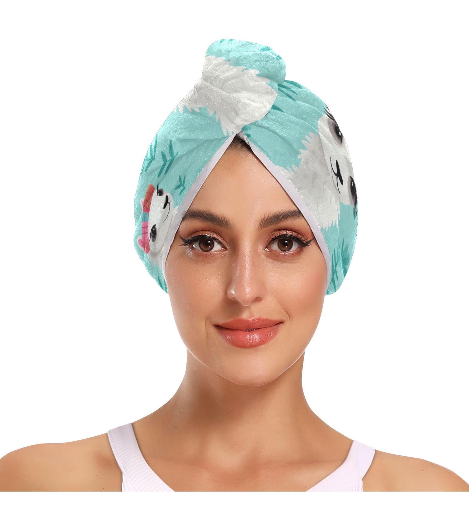 White Llamas Teal Hair Towel 2 Pack - Super Absorbent Quick Dry Hair Turbans for Women & Girls - Buy Online on GoSupps.com