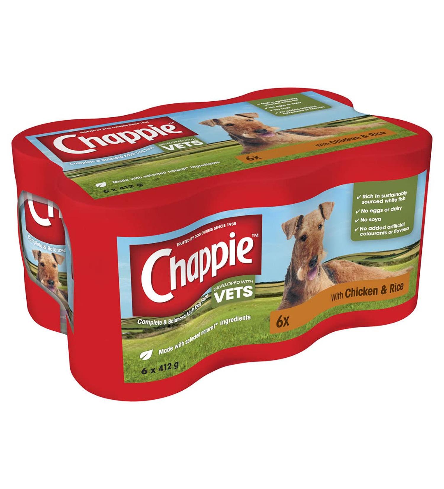 Mars Pet Things Chappie Dog Tins Chicken & Rice 6x412g (Pack of 4)