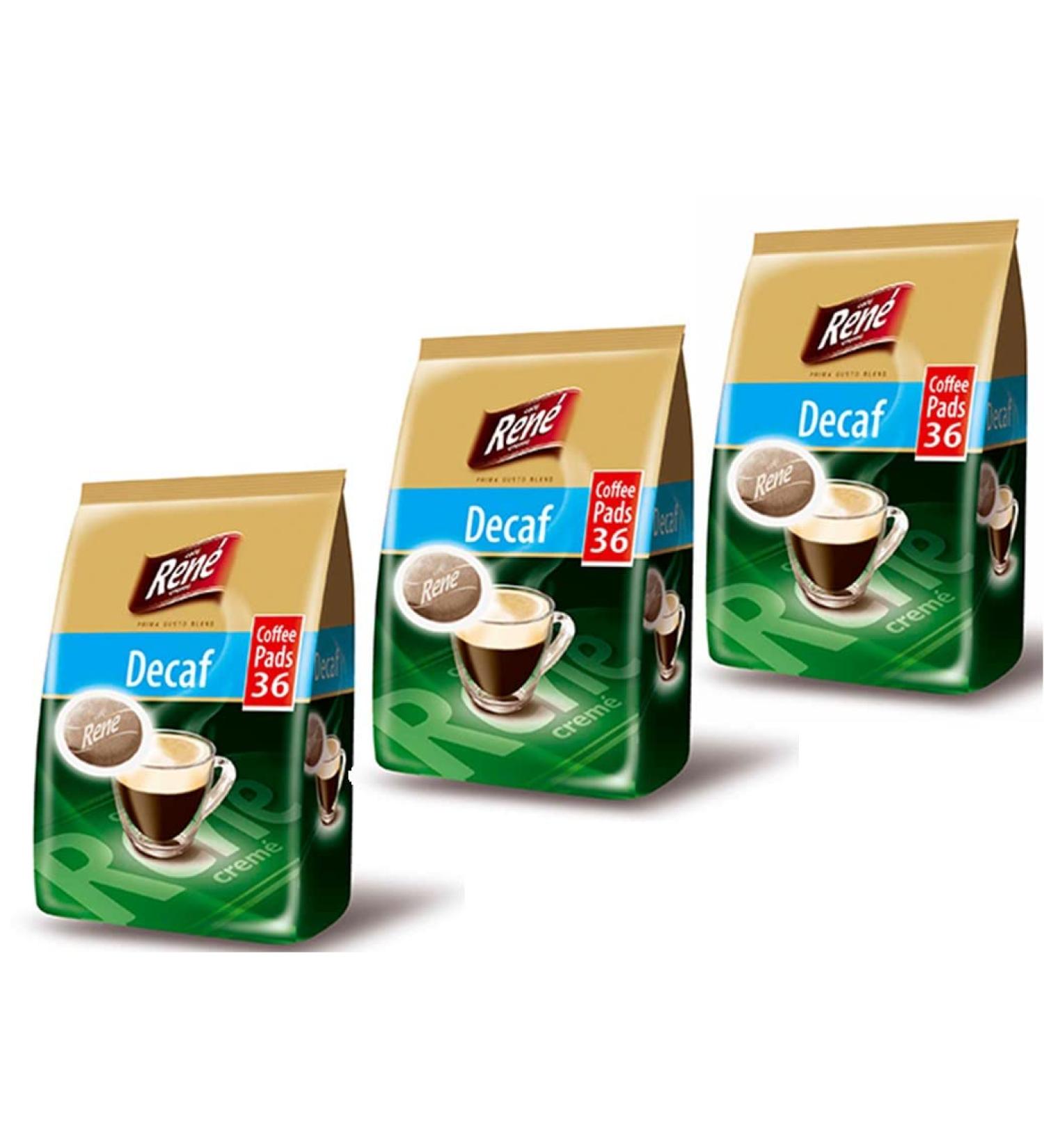 Caf Rene Decaffeinated Decaf 108 x Coffee Pads Bags for Senseo machines (3 Bags)