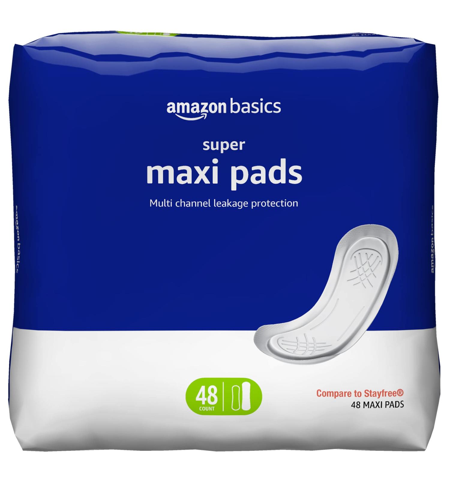 Amazon Basics Super Absorbency Maxi Pads, Unscented - 48 Count Pack for Periods (Previously Solimo) - Buy Online on GoSupps.com