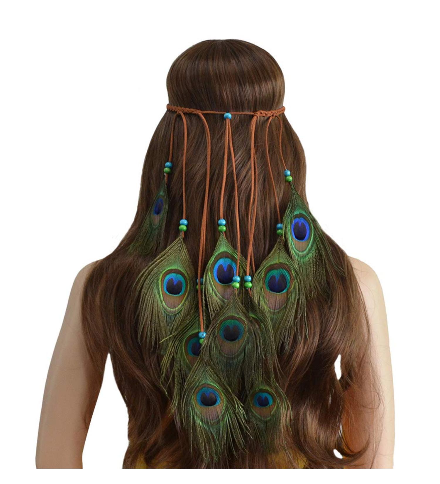 Repuhand Bohemian Peacock Feather Headdress | Women's Braid Hair Band | Unique Accessory for a Chic Look - Buy Online on GoSupps.com