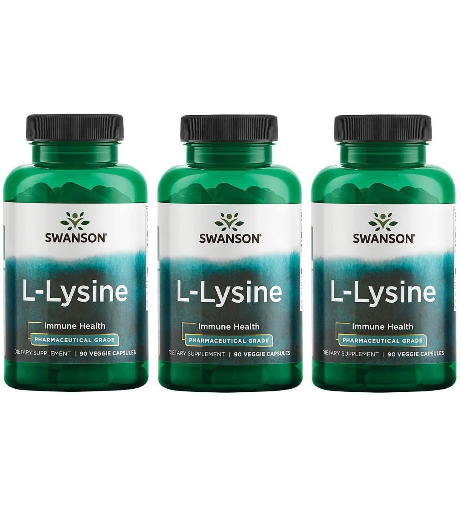 Swanson Amino Acid Ajipure L-Lysine 500mg - 90 Veg Capsules (3 Pack) | Pharmaceutical Grade Supplement for Muscle Support & Immune Health - International Shipping Available - Buy Online on GoSupps.com