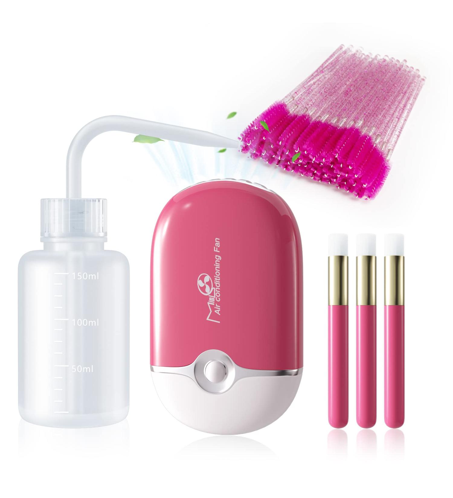 Lash Fan Eyelash Extension Supplies with USB Mini Portable Fans, Shampoo Brush, Mascara Brushes, Wash Bottle - Rose Color - Buy Online on GoSupps.com
