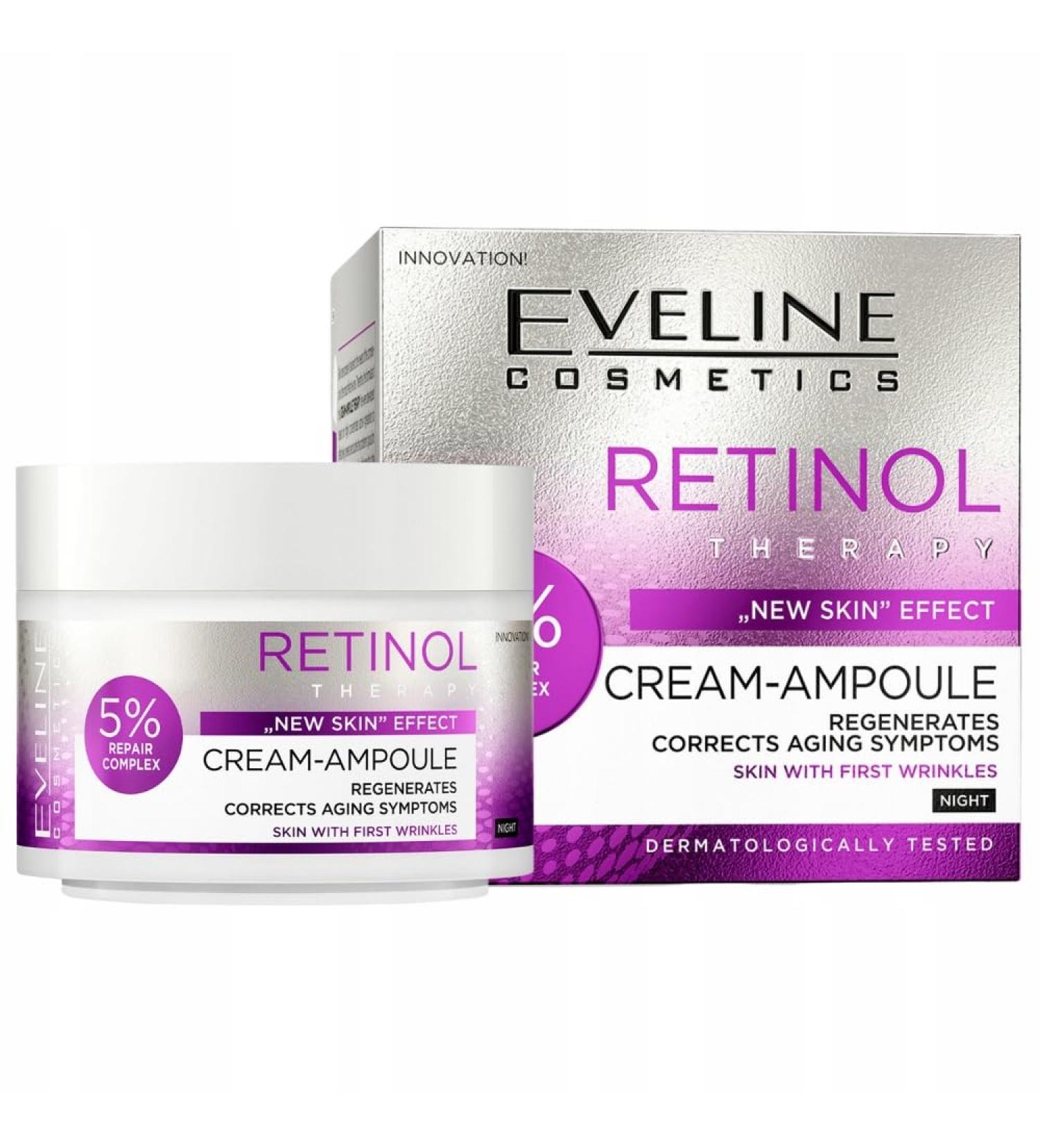 Eveline Cosmetics Retinol Therapy Ampullencreas antifly facial cream reinforces and smooth the skin with retinol and repair complex 50 ml