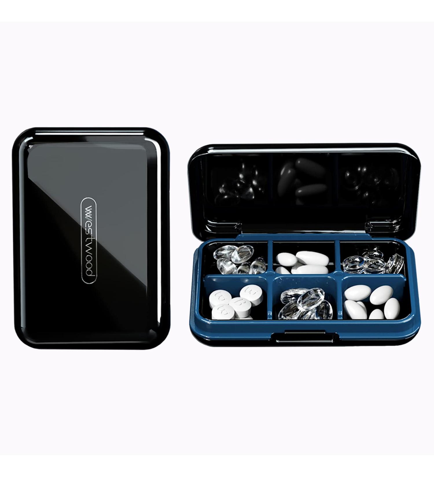 DUBSTAR Small Waterproof Travel Pill Organizer - 6 Compartment Portable Pill Box for Medicine - Pocket Purse Vitamin Holder Container in Black - Buy Online on GoSupps.com