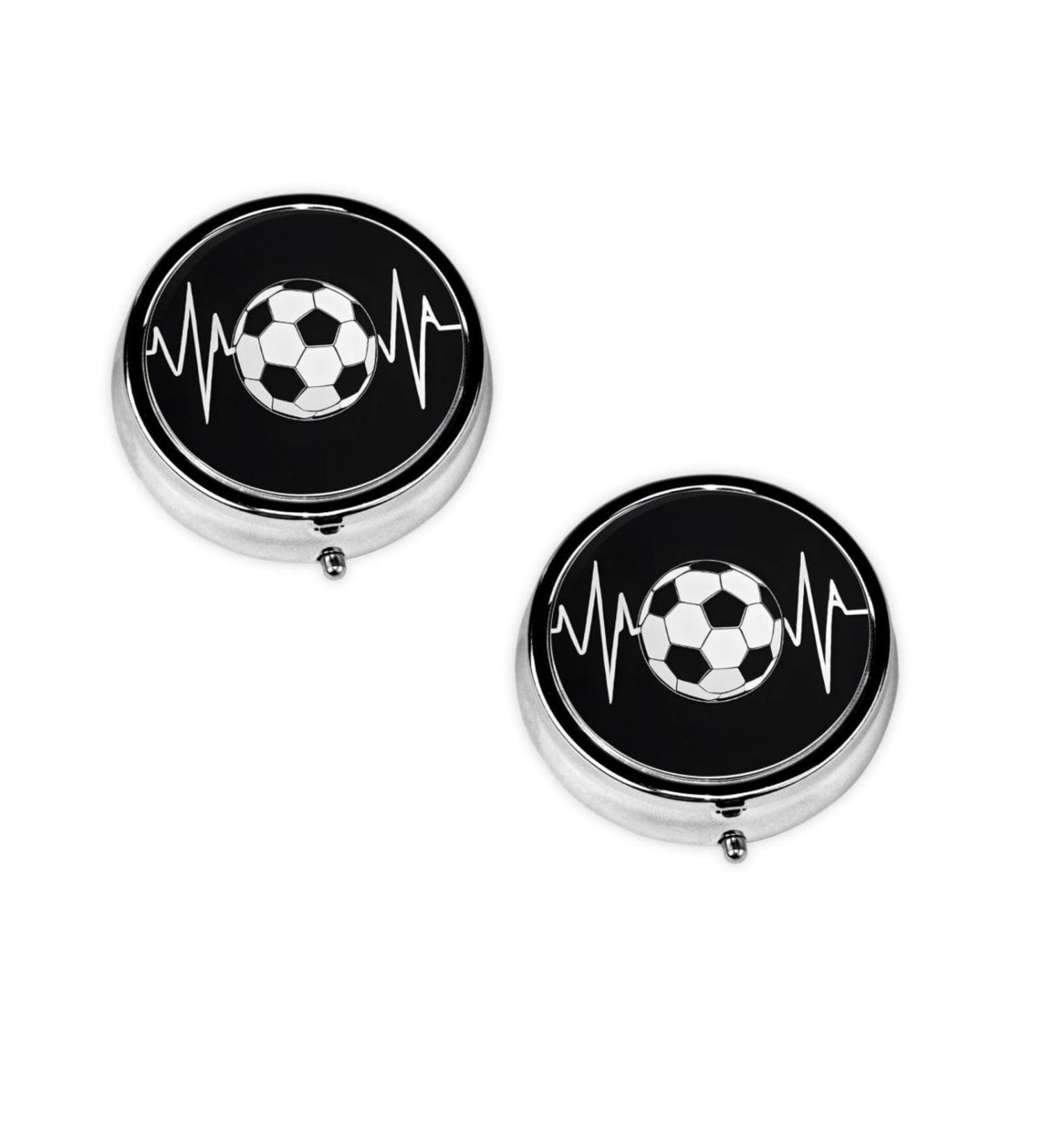 I Love Soccer Mini Round Pill Box | 3 Compartment Portable Pill Organizer for Travel Home & Office - Buy Online on GoSupps.com