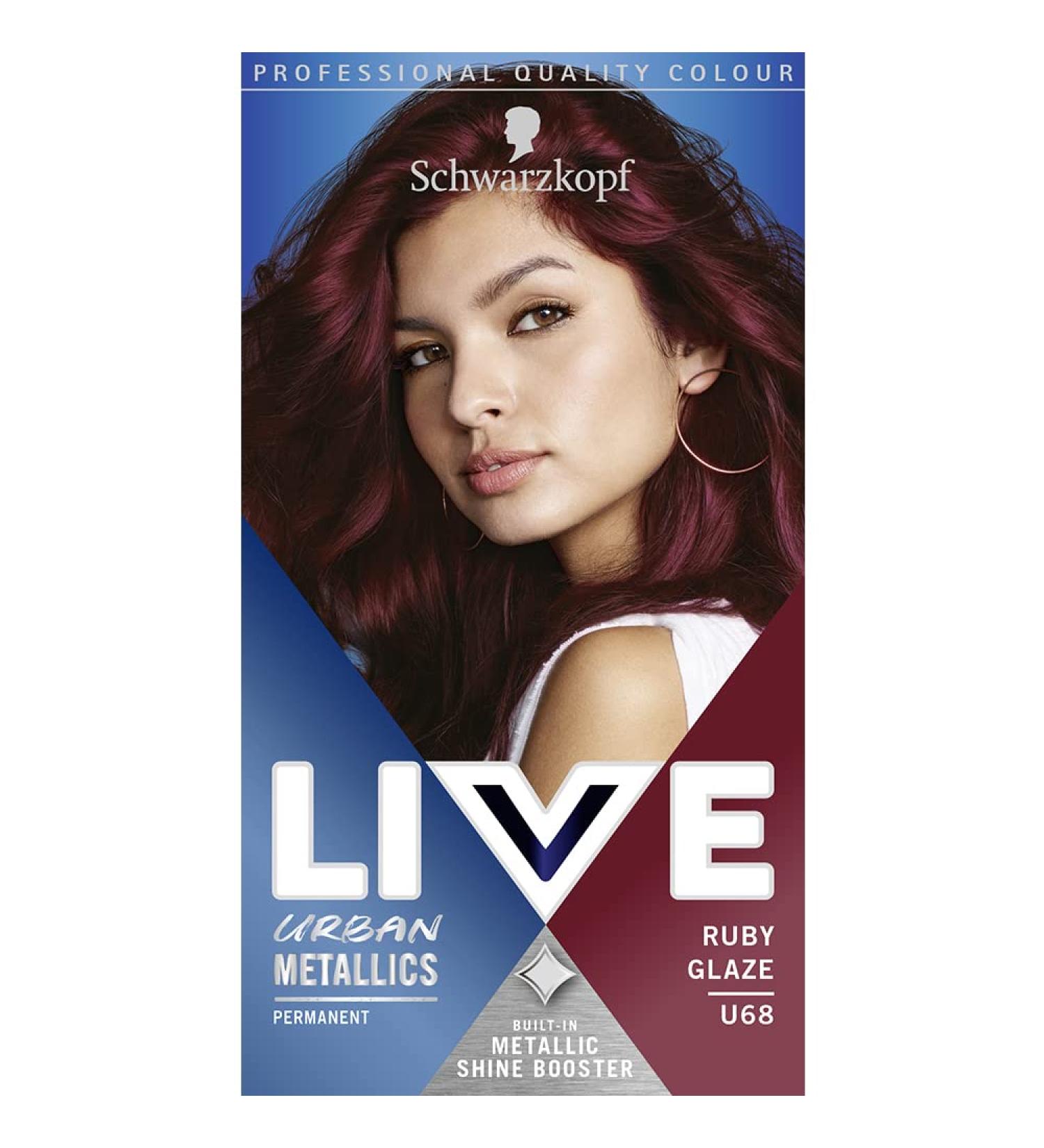 Schwarzkopf LIVE Urban Metallics Ruby Glaze Permanent Hair Dye U68 Long Lasting Red Hair Dye Red Hair Colour Dye Infused with Coconut Oil for Shiny Hair - Buy Online on GoSupps.com