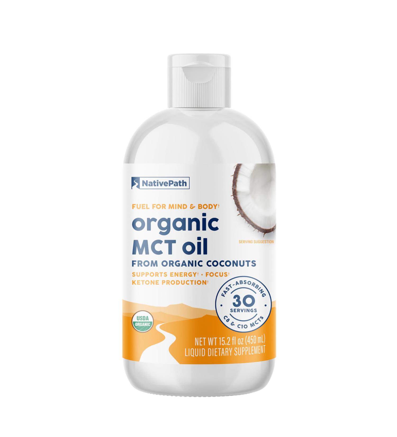NativePath Organic MCT Oil Liquid - Pure C8 C10 from Coconuts - Caprylic Acid for Keto Coffee - Paleo Vegan Flavorless Non-GMO - 30 Servings - Buy Online on GoSupps.com
