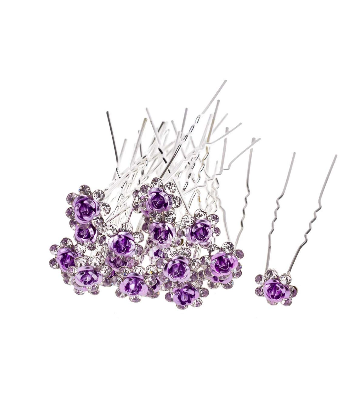 AKOAK 20 Pcs Bridal Clear Crystal Rhinestone Flower Hair Pin Clips - Purple Wedding Hair Accessories - Buy Online on GoSupps.com