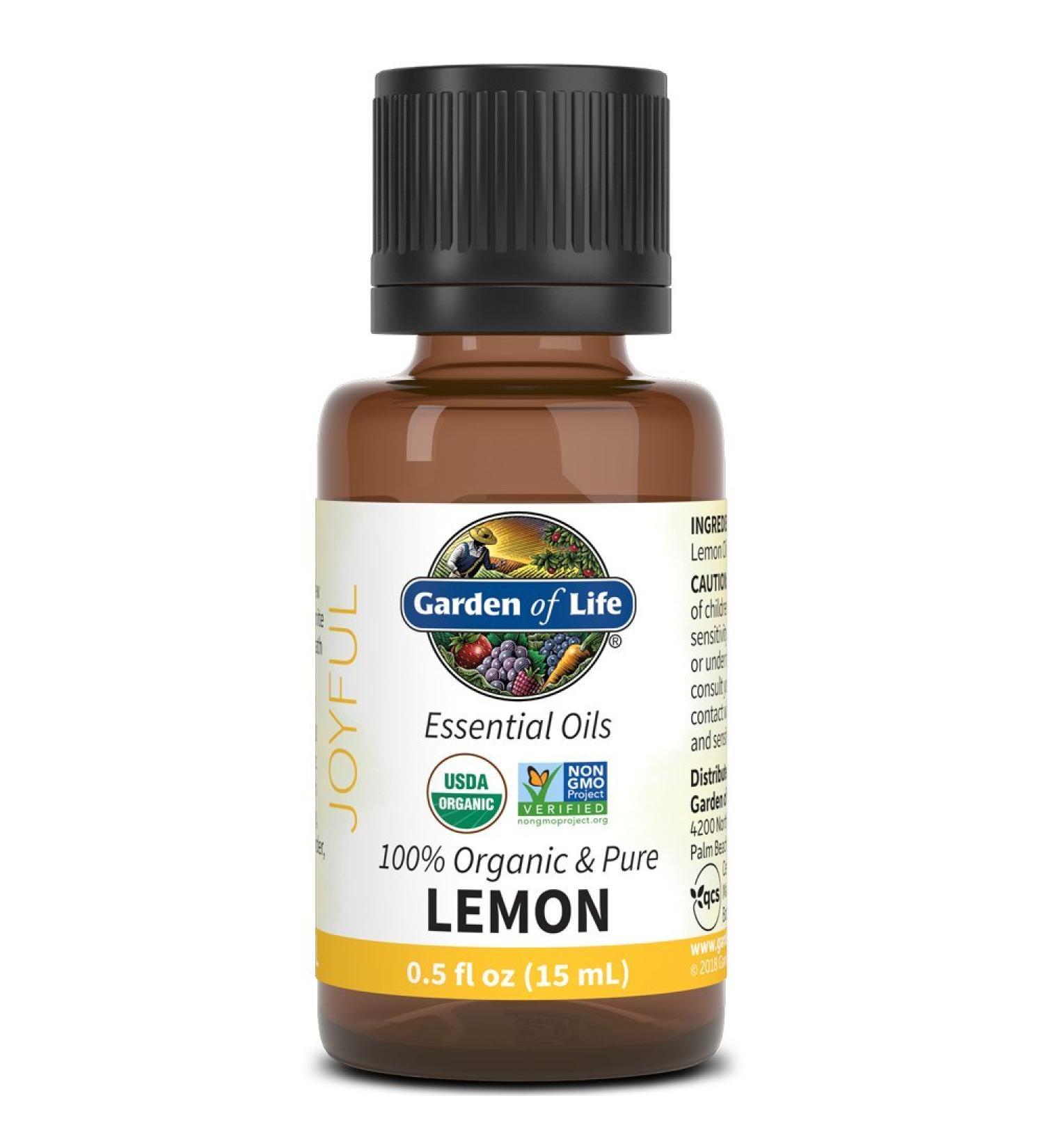 Garden of Life Organic Lemon Essential Oil - Pure, Non-GMO, 0.5 Fl Oz for Aromatherapy & Diffusers - Buy Online on GoSupps.com