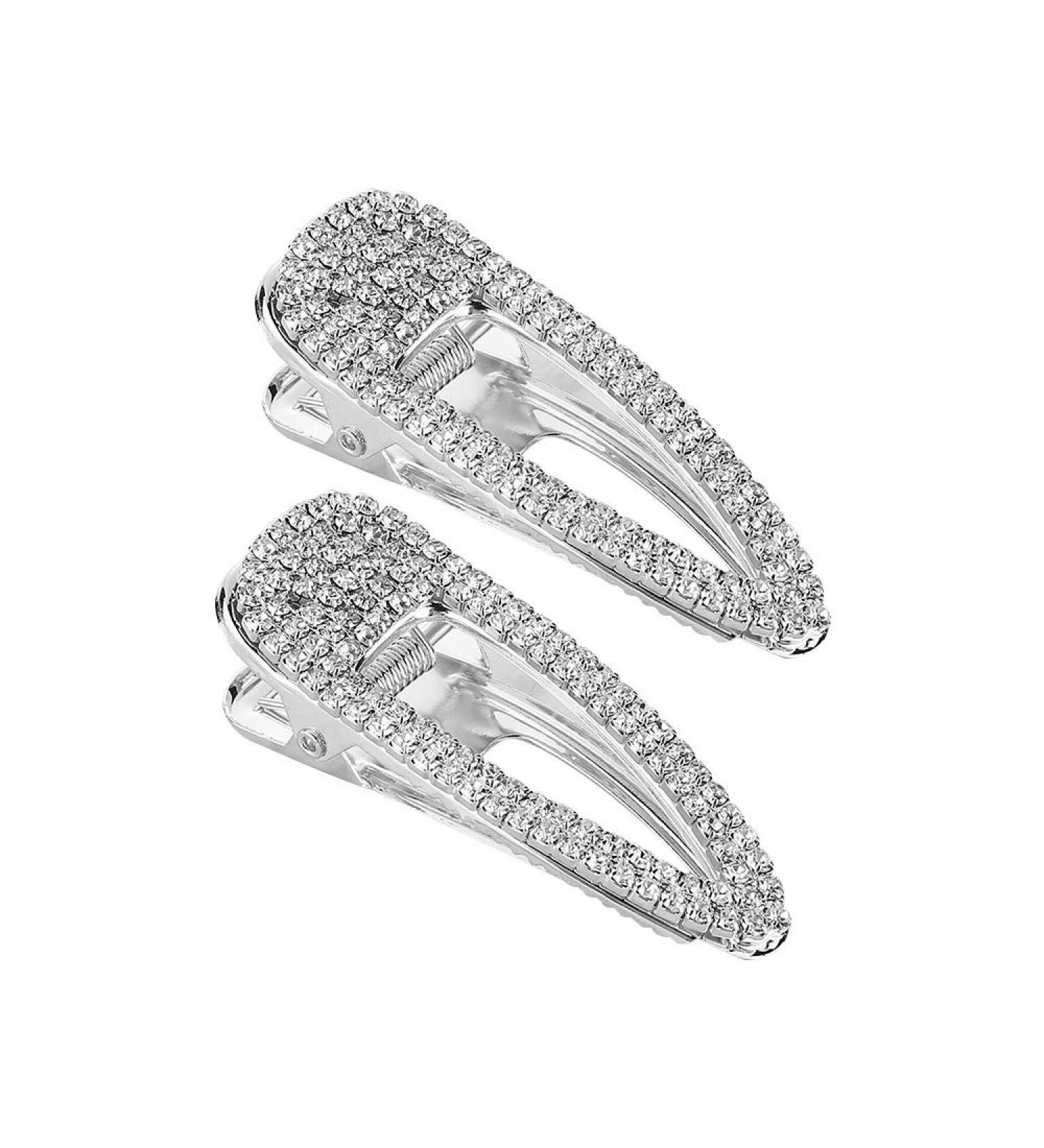 Glittering Rhinestone Hair Clips - 2PCS Silver Barrettes for Women & Girls | Hair Pins & Accessories - Buy Online on GoSupps.com