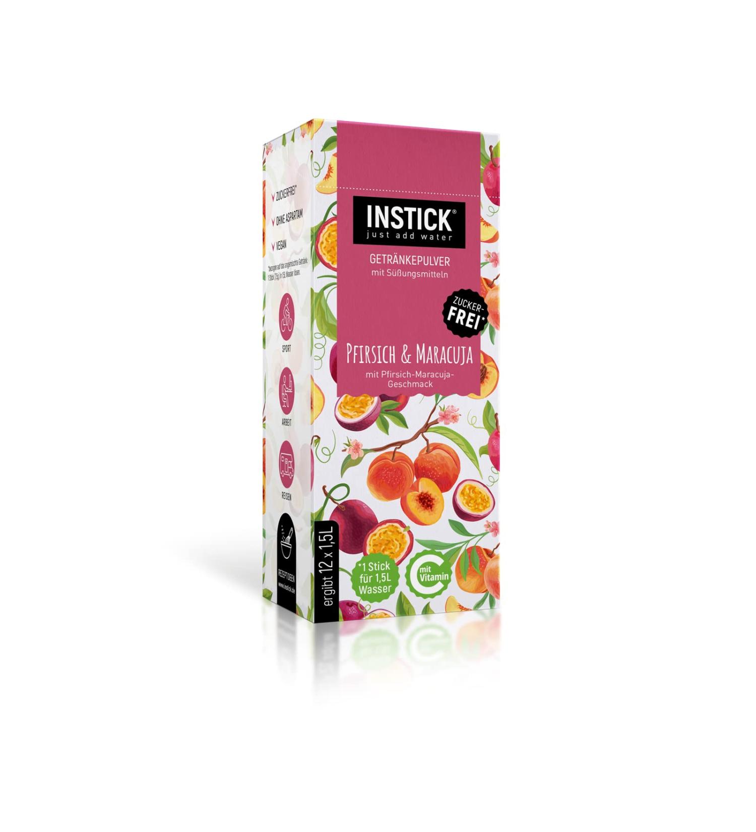 Buy Intick Sugar-Free Instant Drink Peach-Maracuja - 12 x 1.5L Pack | Vegan Low-Calorie Vitamin C Beverage Powder - Buy Online on GoSupps.com