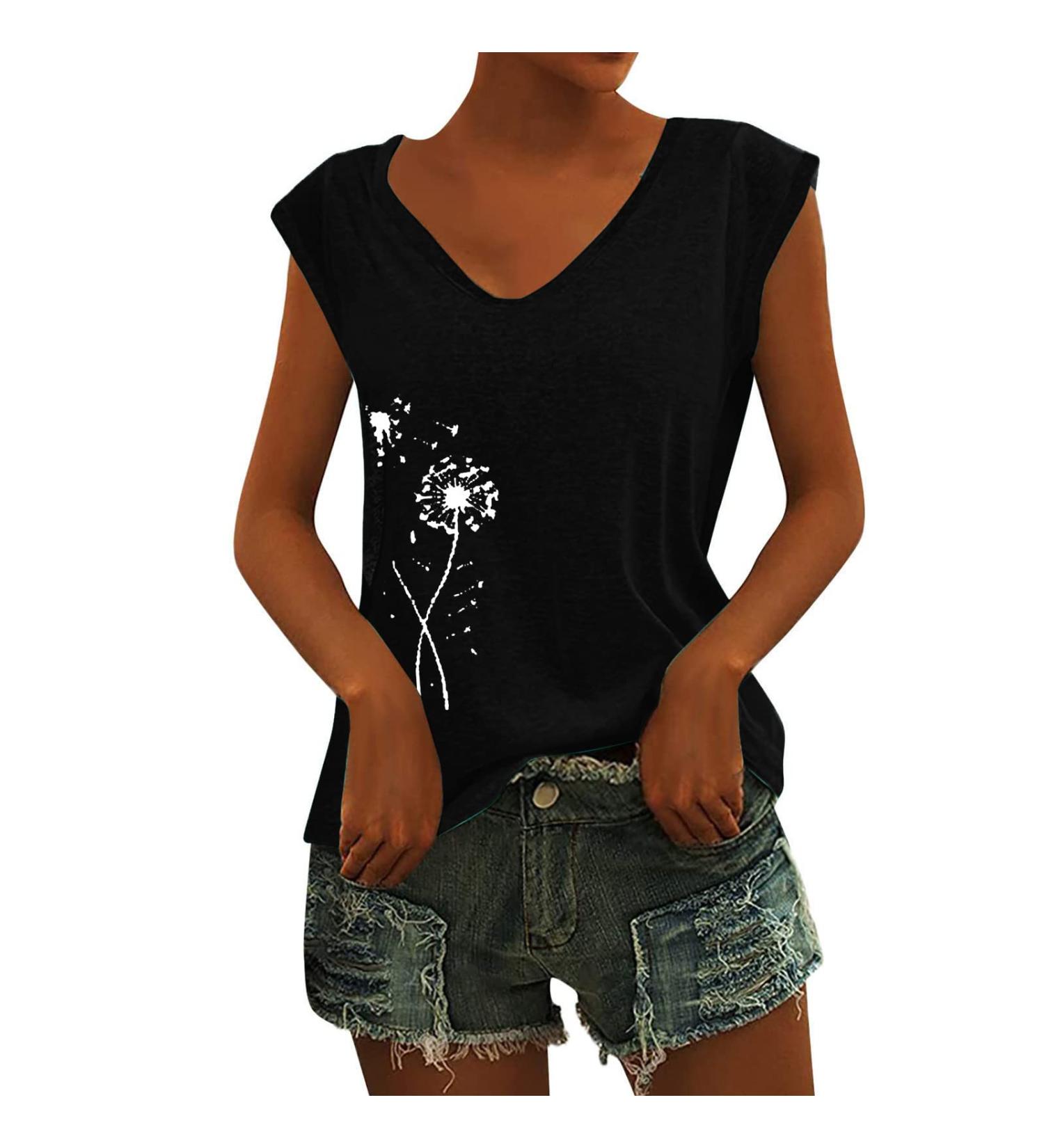 Short Sleeve T Shirts Clothing Woman T-Shirt Casual Black Clothing Top Women's Floral Pattern for Women Crop Tops Shirt Shirts Top Women's Summer Tank Top 3-black XL - Buy Online on GoSupps.com