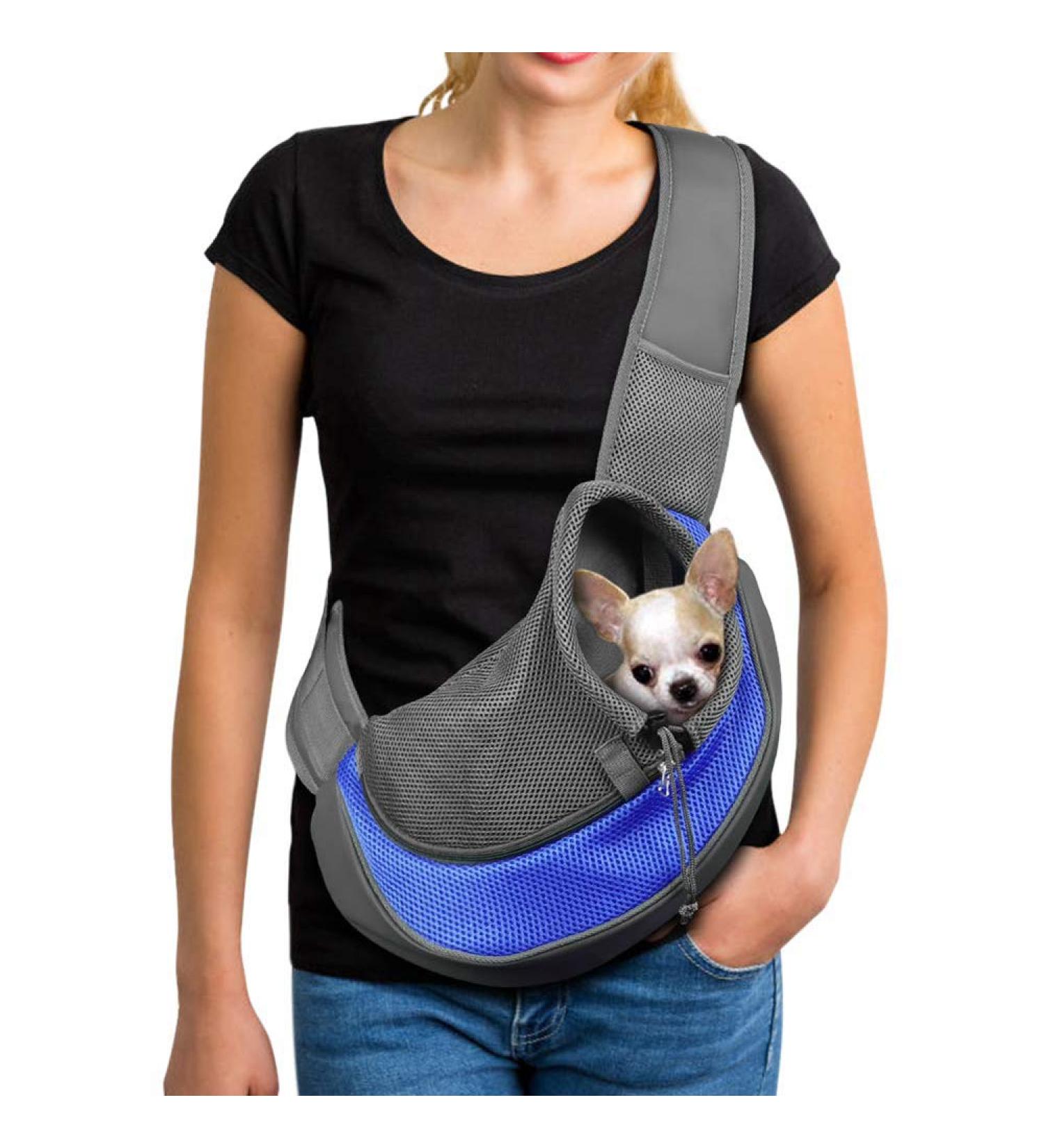 Petemoo Portable Dog & Cat Travel Carrier - Breathable Mesh Shoulder Bag | L 30cm x W 44cm x H 5cm - Blue - Buy Online on GoSupps.com