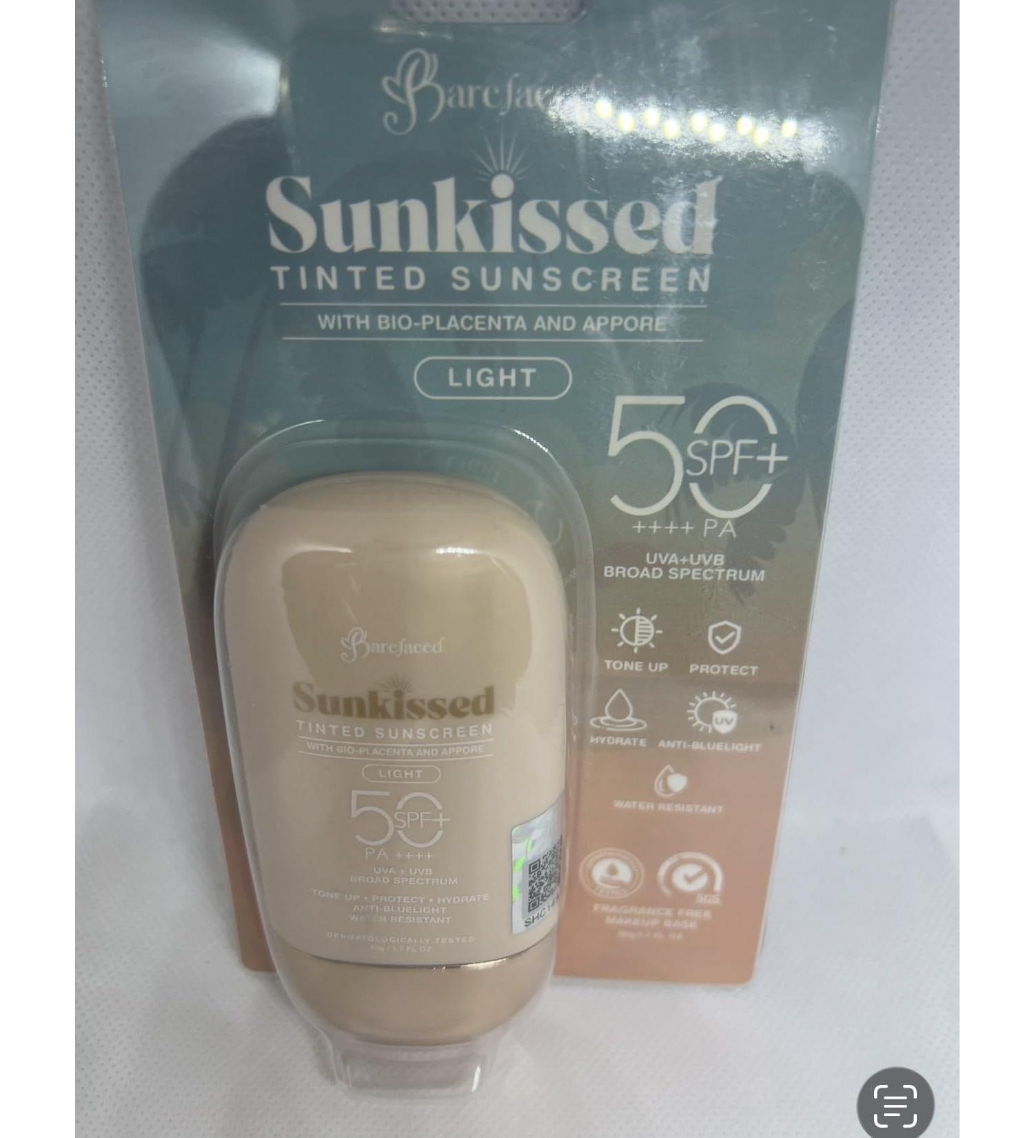 Barefaced Sunkissed Tinted Sunscreen SPF 50+ PA++++ Light Shade with Bio-Placenta and Appore 50g - Buy Online on GoSupps.com