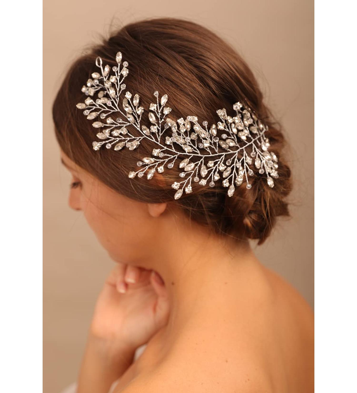 Chargances Bridal Crystal Statement Hair Vine Wedding Rhinestone Beaded Headband Dainty Silver Handmade Hair Accessories for Women and Girls Brides - Buy Online on GoSupps.com