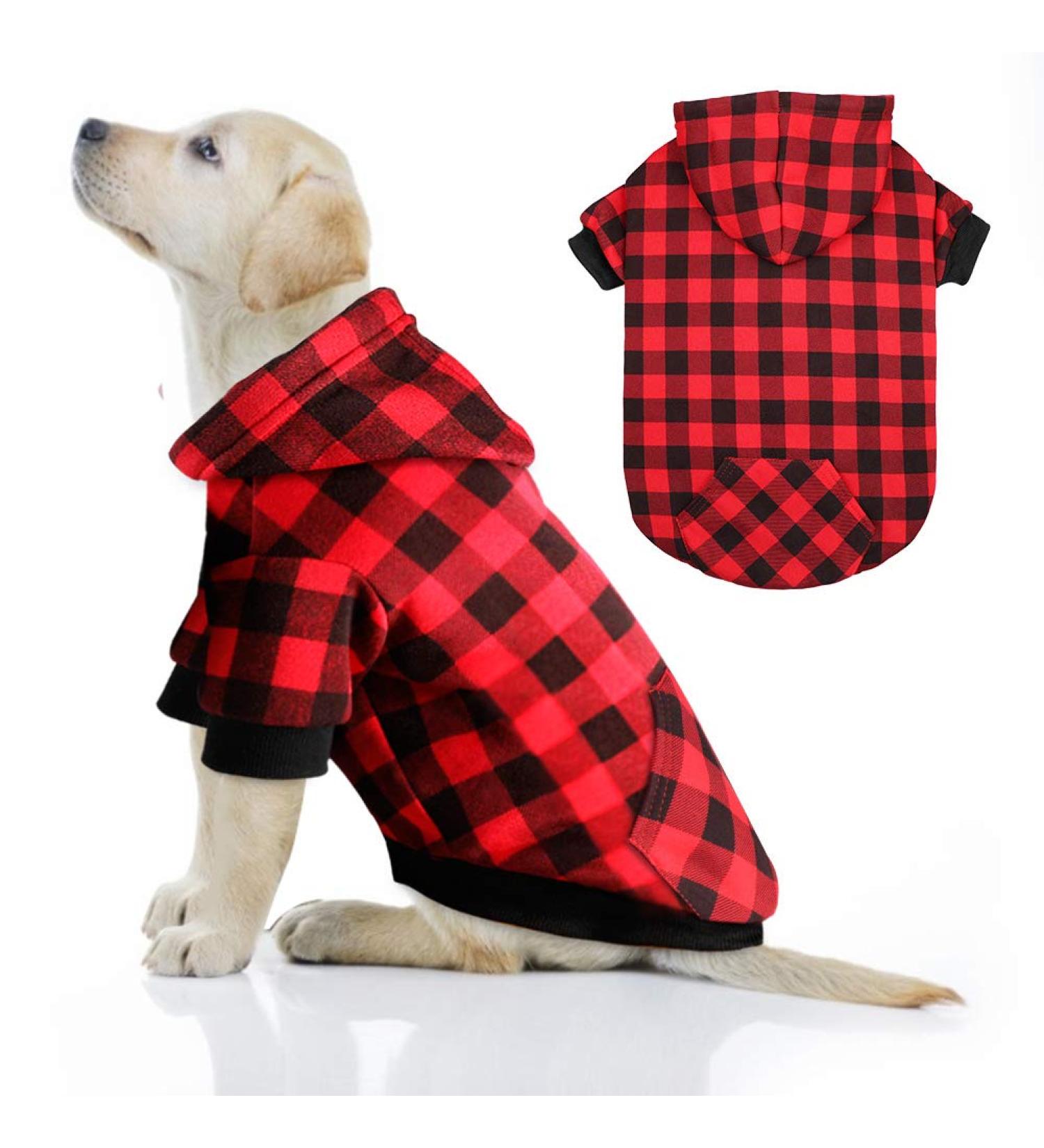MTLIEPTE Red Plaid Dog Hoodie Sweater with Hat & Pocket XL - Pet Clothes - Buy Online on GoSupps.com