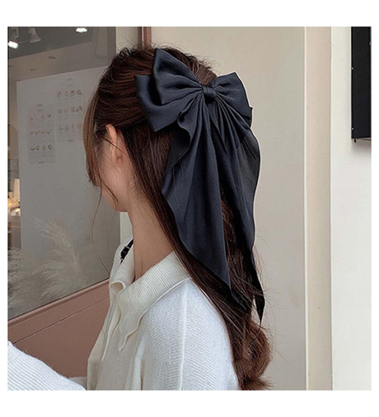 Allereya Vintage Large Silk Bow Hair Clip Barrette - Black Ribbon Hair Accessory for Women and Girls - Buy Online on GoSupps.com