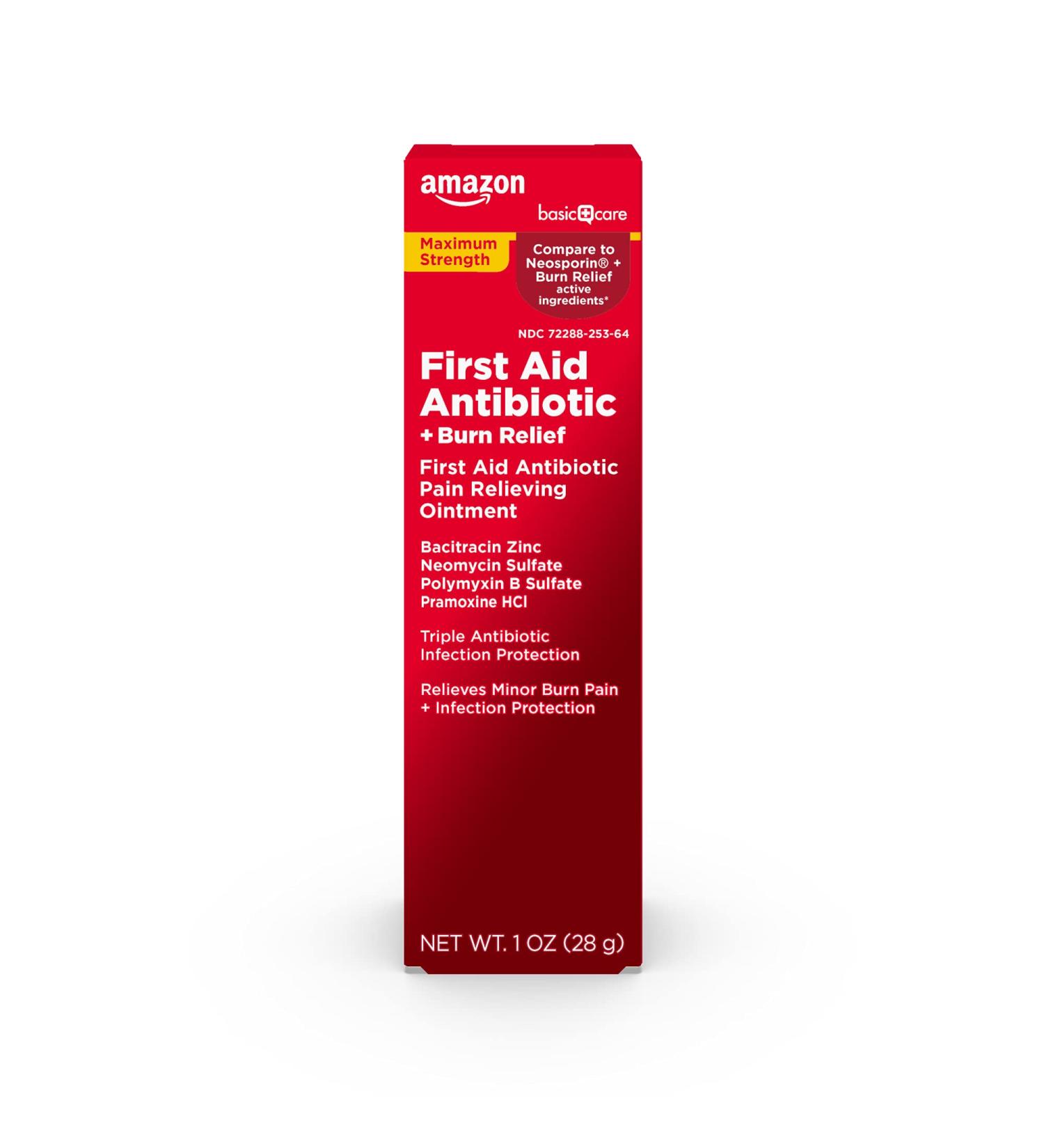 Amazon Basic Care First Aid Antibiotic + Burn Relief Ointment - Maximum Strength, 1 Ounce - Buy Online on GoSupps.com