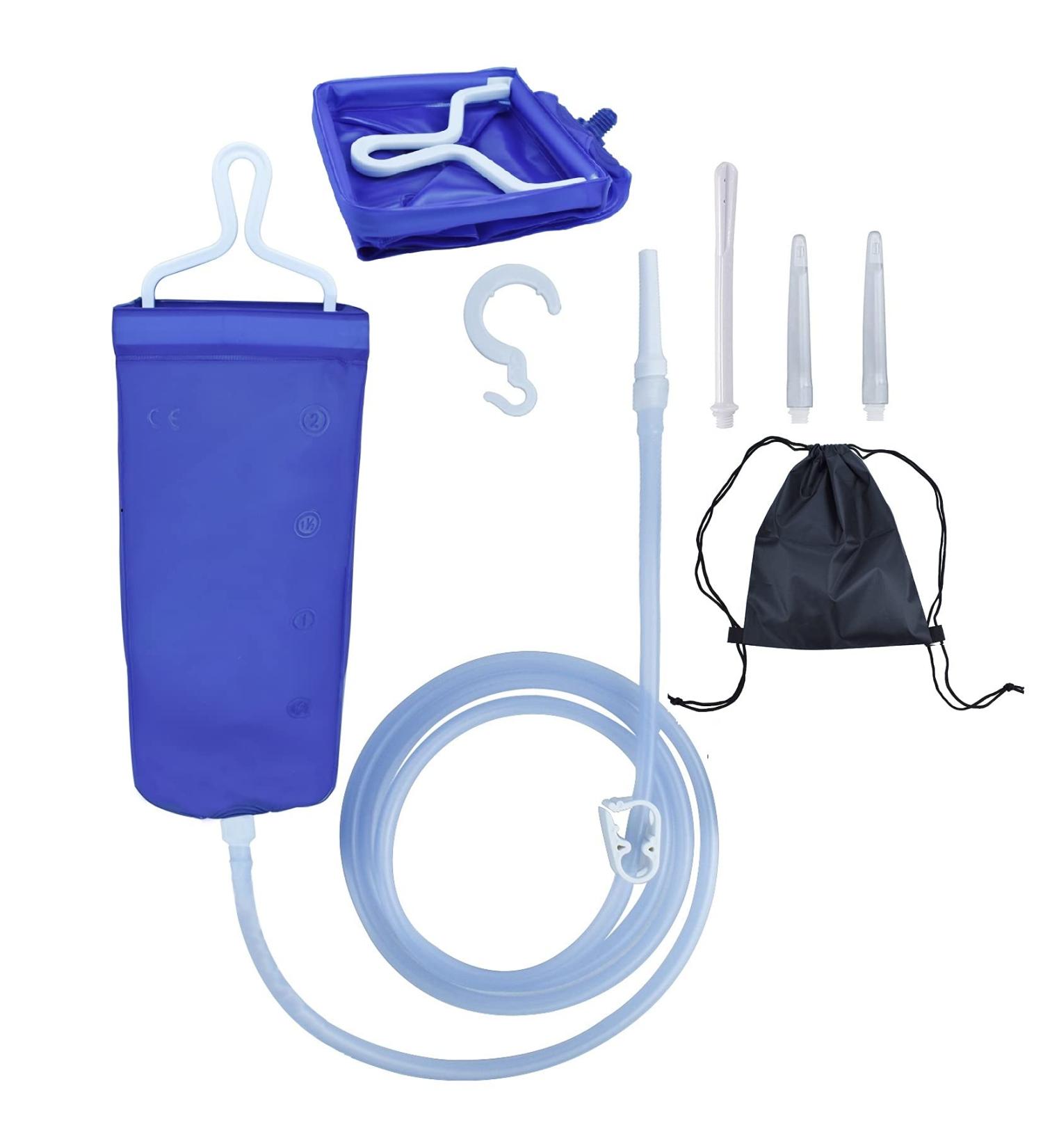 2L Enema Bag Kit for Colon Cleansing, Coffee Enema, Constipation - BPA Free TPU, Shower Douche Cleaner Set with Silicone Hose and 4 Nozzles - Adult & Child Friendly - Buy Online on GoSupps.com