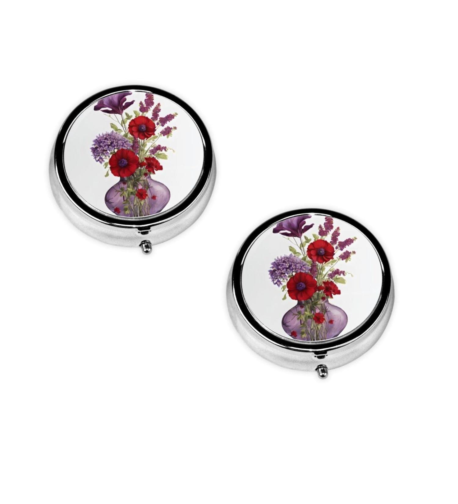 Buy Poppy Flower Round Pill Box - 3 Compartment Mini Portable Travel Organizer for Vitamins & Medicine - Buy Online on GoSupps.com