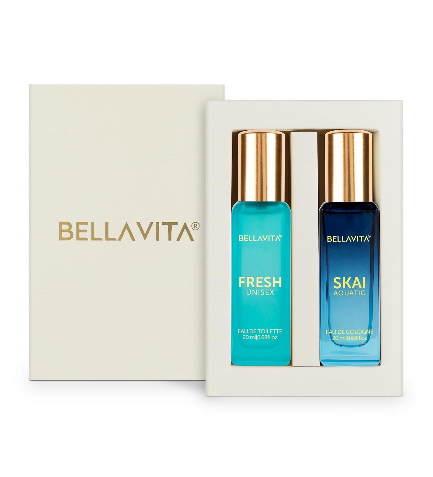 Bell'a.Vita Luxury Skai Aquatic EDC & Fresh EDT Unisex Perfume Combo with Bergamot Ylang Ylang Pink Pepper|Long Lasting Fragrance Scent|Pack of 2 20Ml Each - Buy Online on GoSupps.com