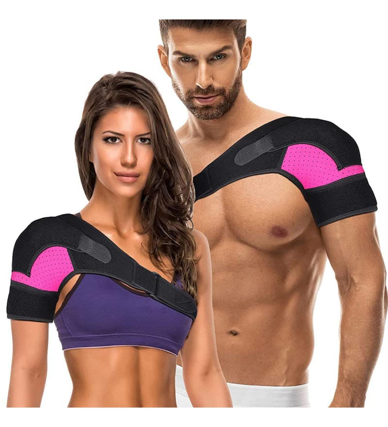 Adjustable Shoulder Brace Support for Pain Relief | Rotator Cuff Recovery Sleeve - Pink Large - Buy Online on GoSupps.com