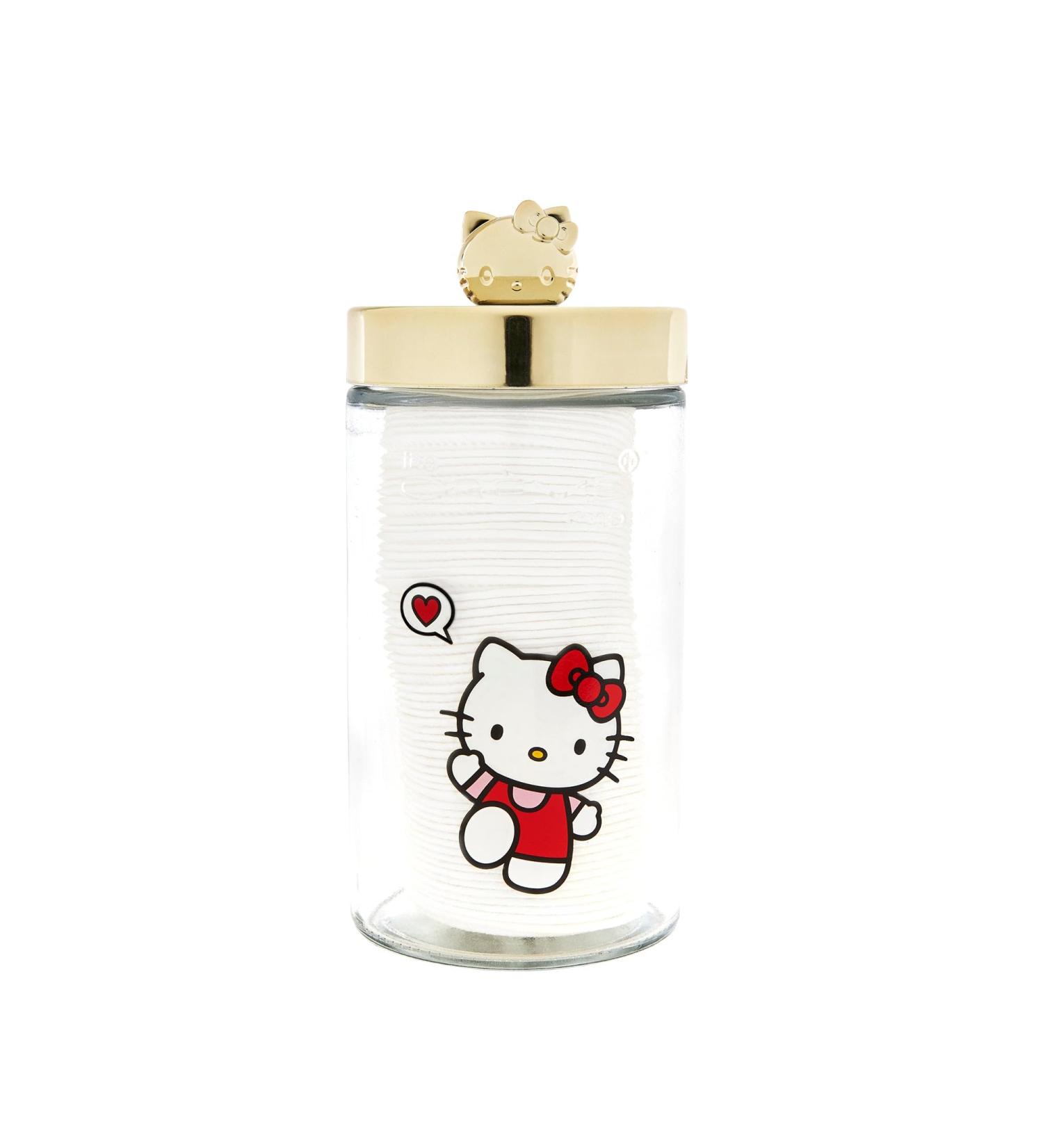 The Cr me Shop x Hello Kitty Chic Reusable Glass Jar with Premium Soft Cotton Pads: Gentle Absorbent Ideal for Makeup Removal Skincare Routine Sensitive Skin (Reusable Jar + Premium Cotton Pads)