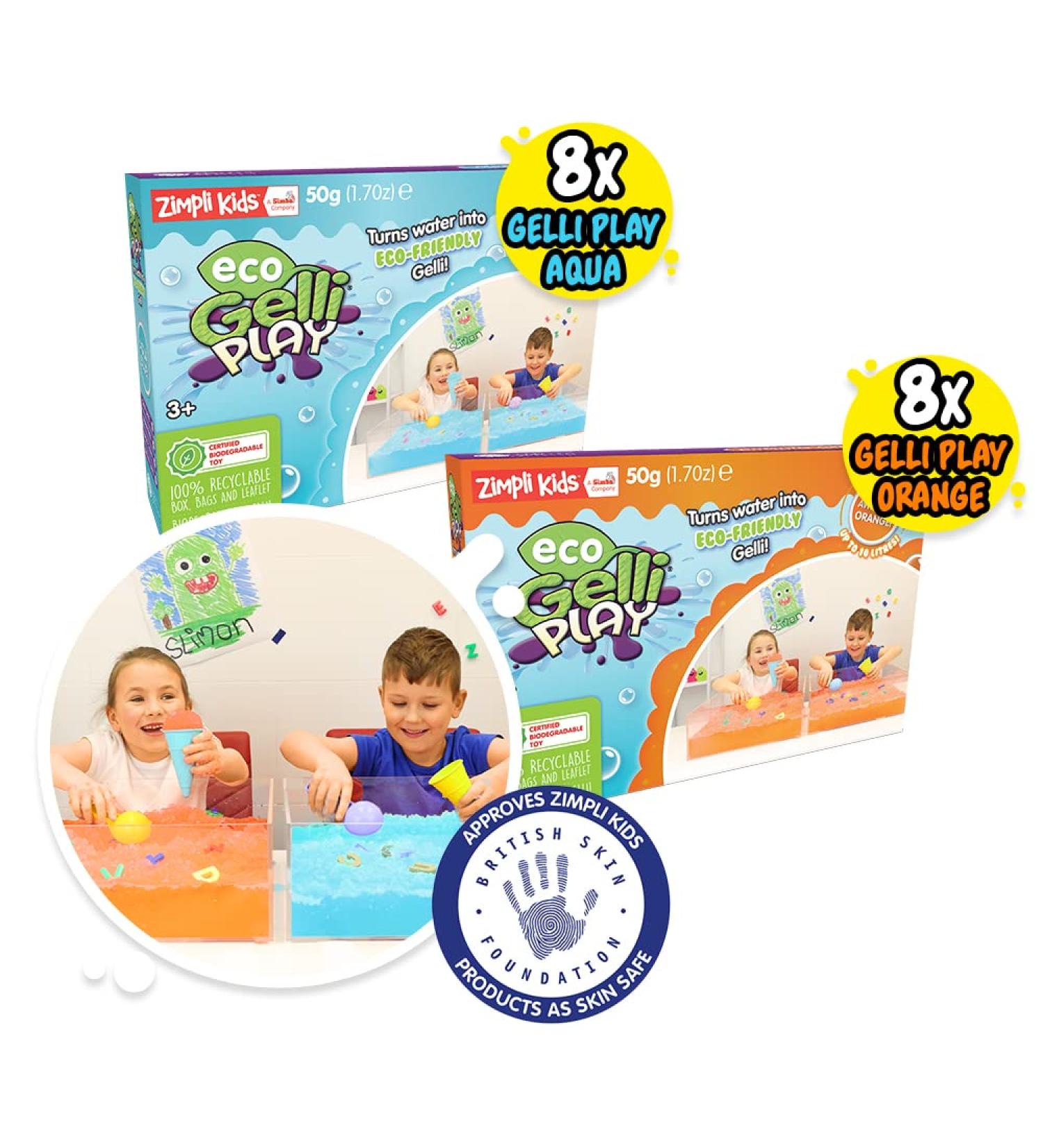 16X Eco Gelli Play by Zimpli Kids - Transform Water into Colorful Goo | Montessori Preschool Toys | Eco-Friendly & Recyclable Children's Toys in Orange & Aqua - Buy Online on GoSupps.com