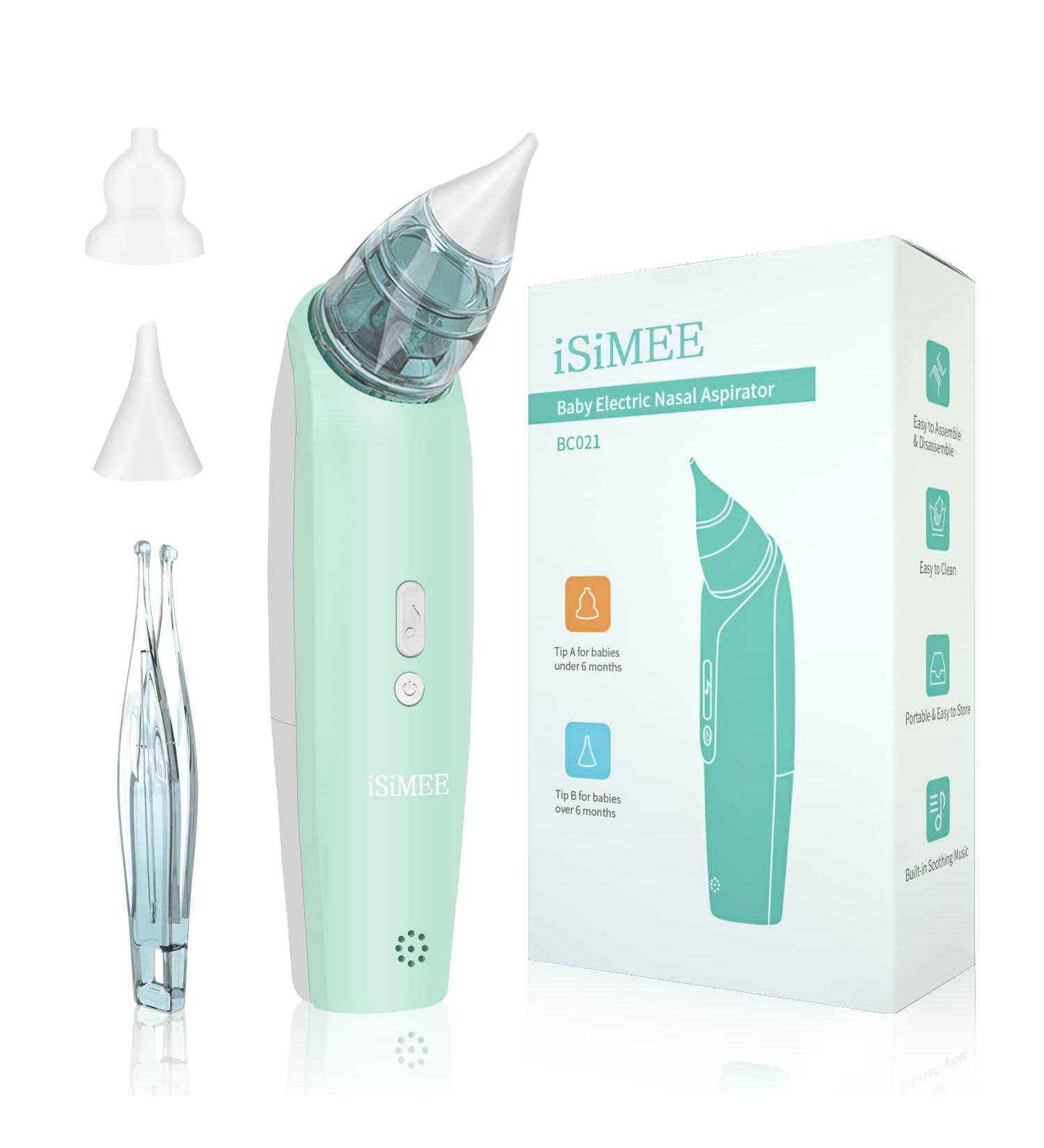 iSiMEE Baby Nasal Aspirator - Electric Mucus Sucker with Music, 2 Tip Sizes, Safe & Hygienic for Infantsم€گGreenم€‘ - Buy Online on GoSupps.com