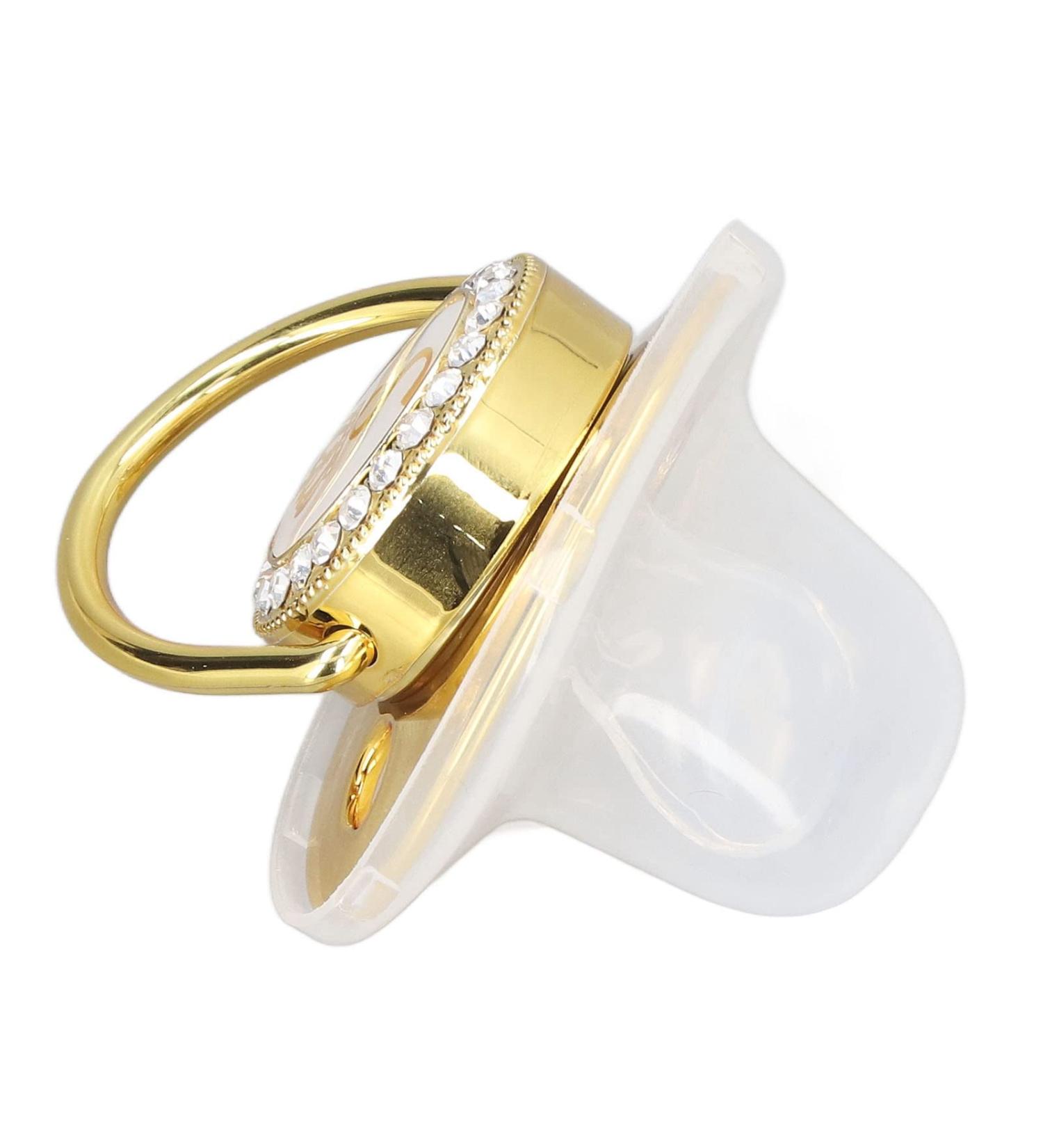 Stylish Toddler Pacifier - Portable Silicone with Golden 'J' Letter & Rhinestones - Safe & Exquisite - Buy Online on GoSupps.com