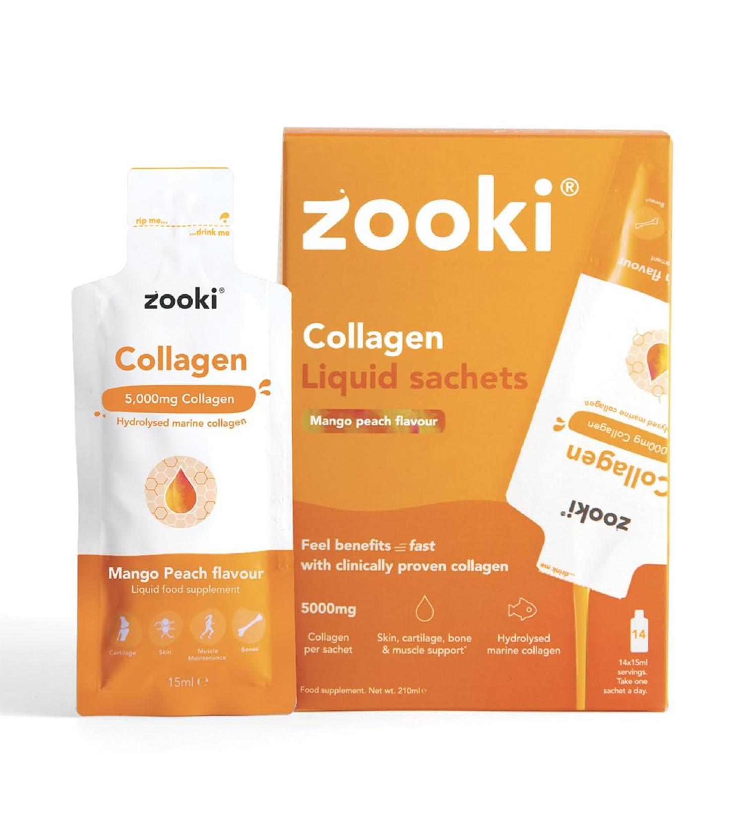  Zooki Zooki Marine Collagen Liquid Sachets 5000 mg Great Taste Sugar Free High Strength Marine Collagen Supplement for Men and Women Skin Joints & Hair (Peach Mango Flavor) - Buy Online on GoSupps.com